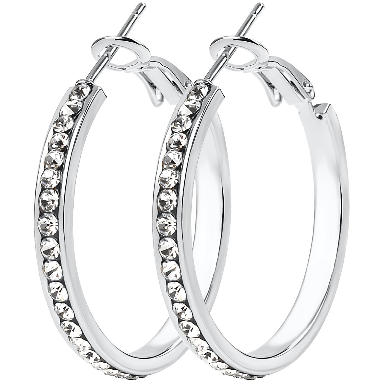 30mm Cubic Zirconia Hypoallergenic Hoop Earrings - Womens Hoop Earrings For Weddings, Proms, Parties And More. Available In Gold, Silver and Rose Gold.