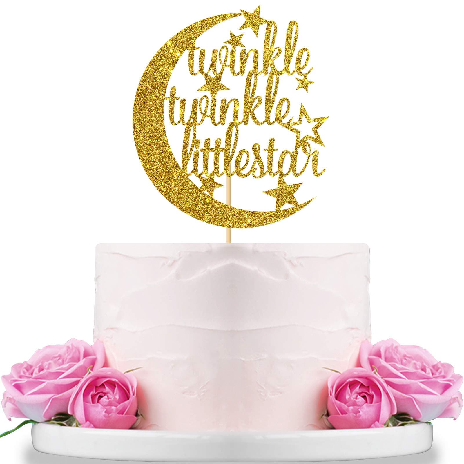 Gold Glitter Twinkle Twinkle Little Star Cake Topper for Baby Shower,Gender Reveal,Baby 1st 2nd Birthday Party Decorations Supplies