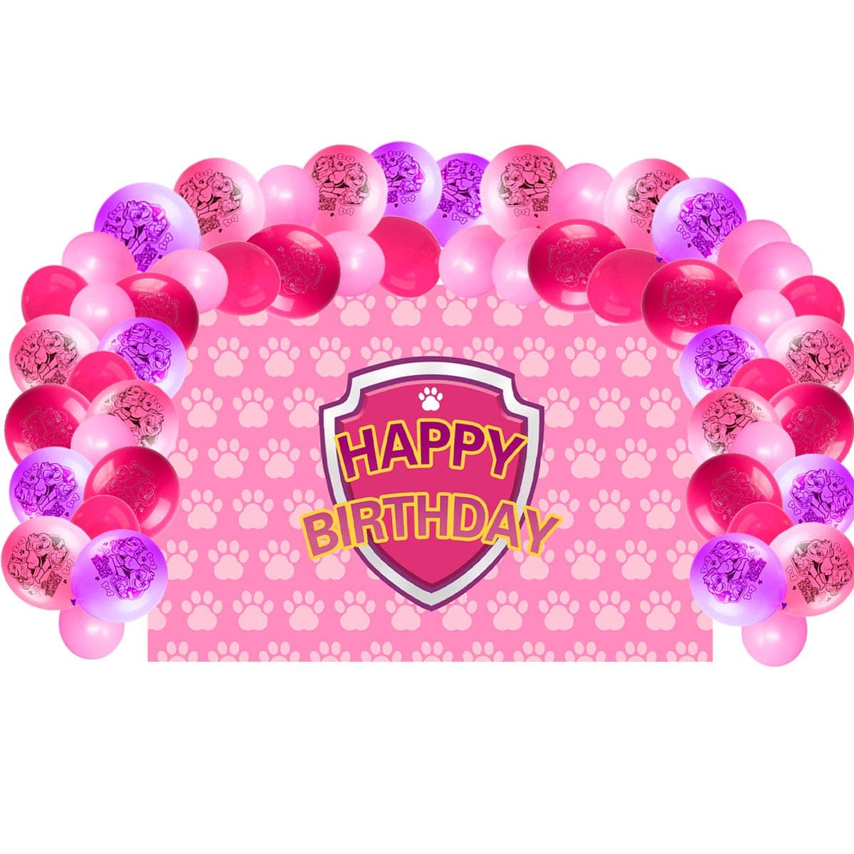 Dog Patrol Birthday Party Supplies Decorations, Backdrop With Balloons Kit For Girls Paw Photo Background