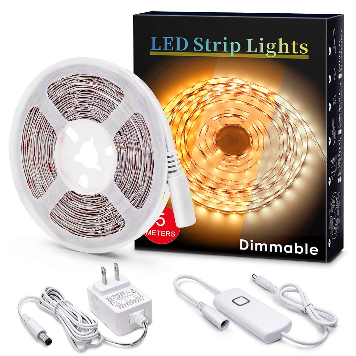 Under Cabinet Led Lighting, 16.4ft LED Strip Lights Kit with Dimmer Control for Kitchen, Cabinet, Shelf, Counter, Bedroom and Décor, Warm White 3000K, 1050LM