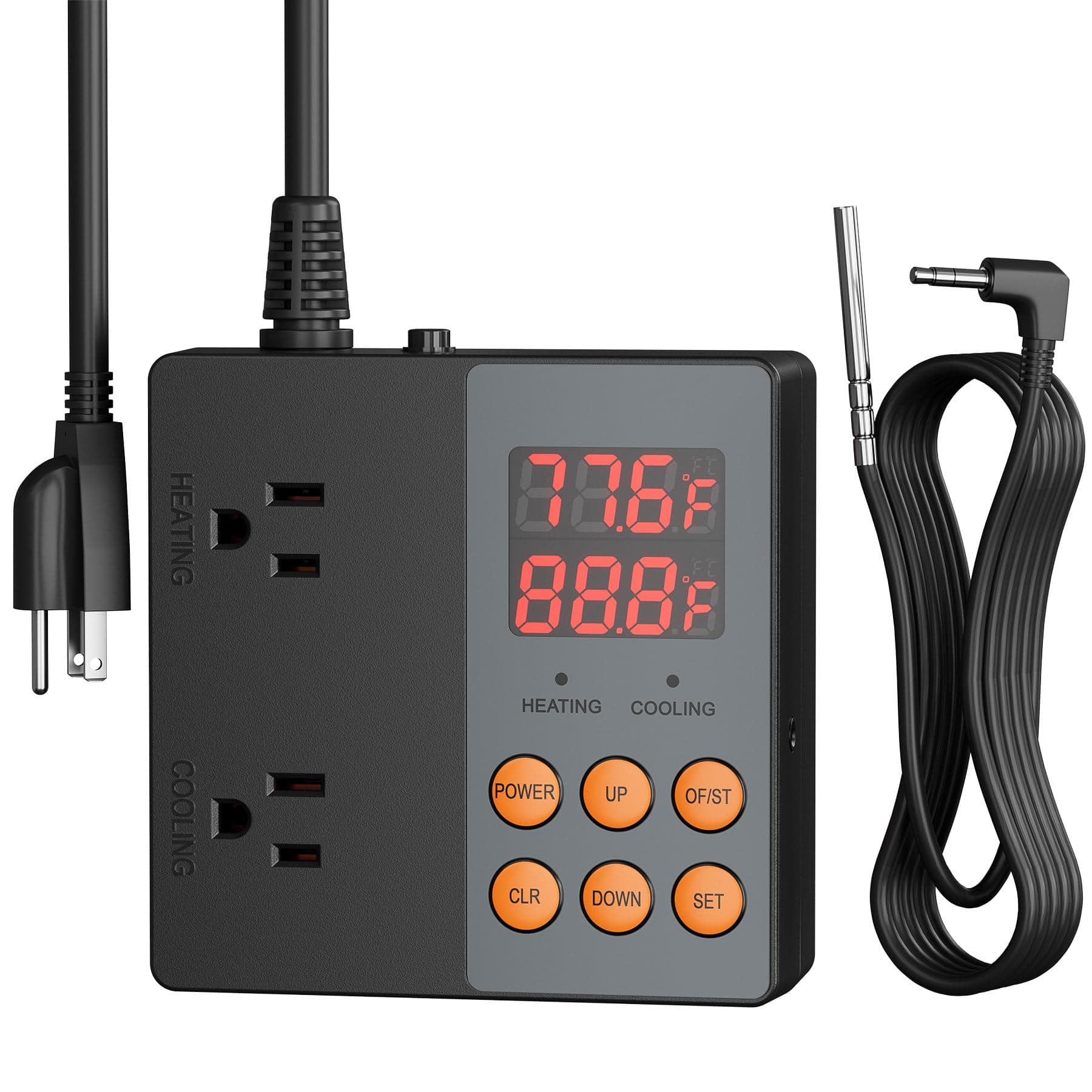 Digital Temperature Controller Heating Cooling 2-Stage Outlet Thermostat Controller Plug for Reptiles Aquarium Carboy Homebrew Breeding Fermenter Seed Germination °C/°F -40-176°F 15A/1875W
