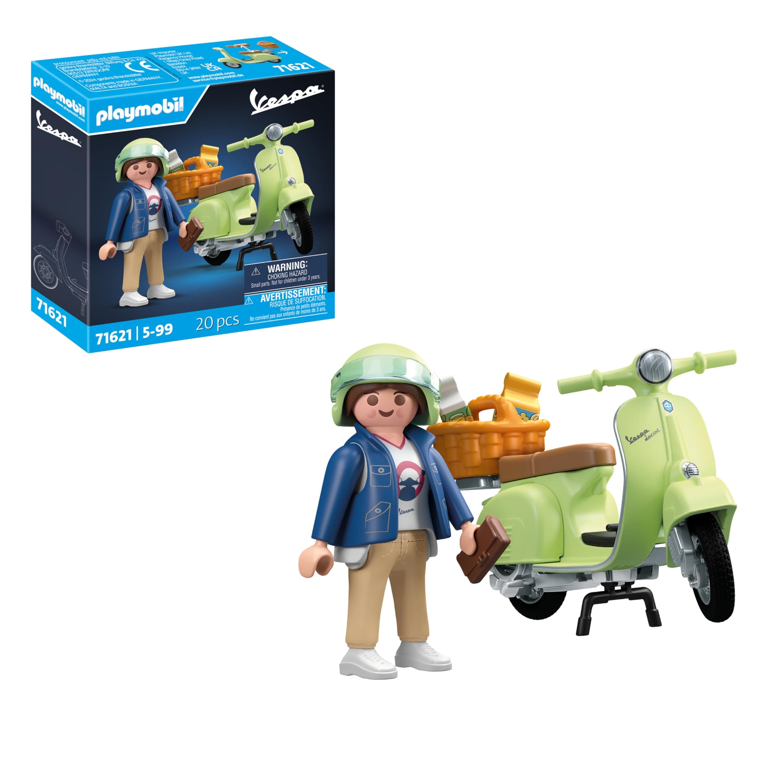 PLAYMOBIL Cars 71621 1969 Vespa 150 Sprint Veloce, Light Green, Faithful Model for Collectors and Fans Includes Versatile Accessories and Various Saddle Variations