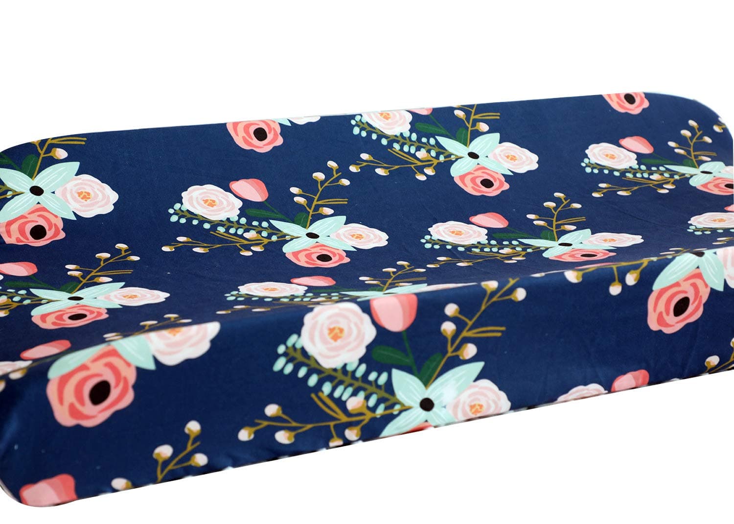Baby Girl Crib Bedding Floral Changing Pad Cover (Navy Floral)