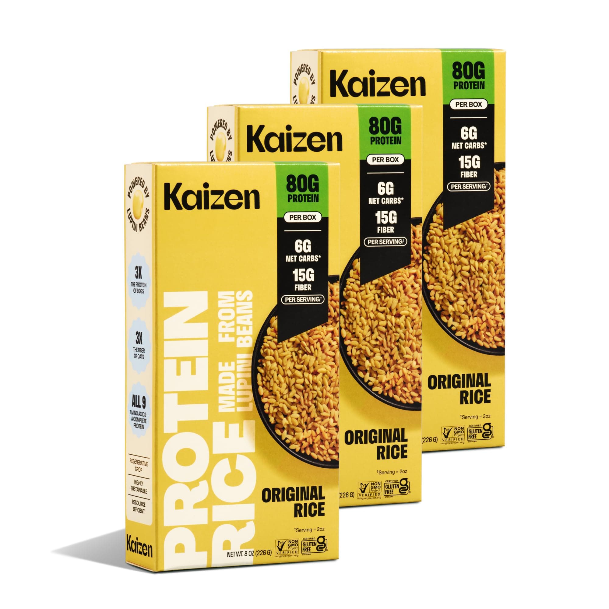 Kaizen Low Carb High Protein (20g) Pasta Rice - Gluten Free, Keto Friendly, Plant-based, Made with Fiber-Rich Lupine Flour - 226g (Pack of 3)