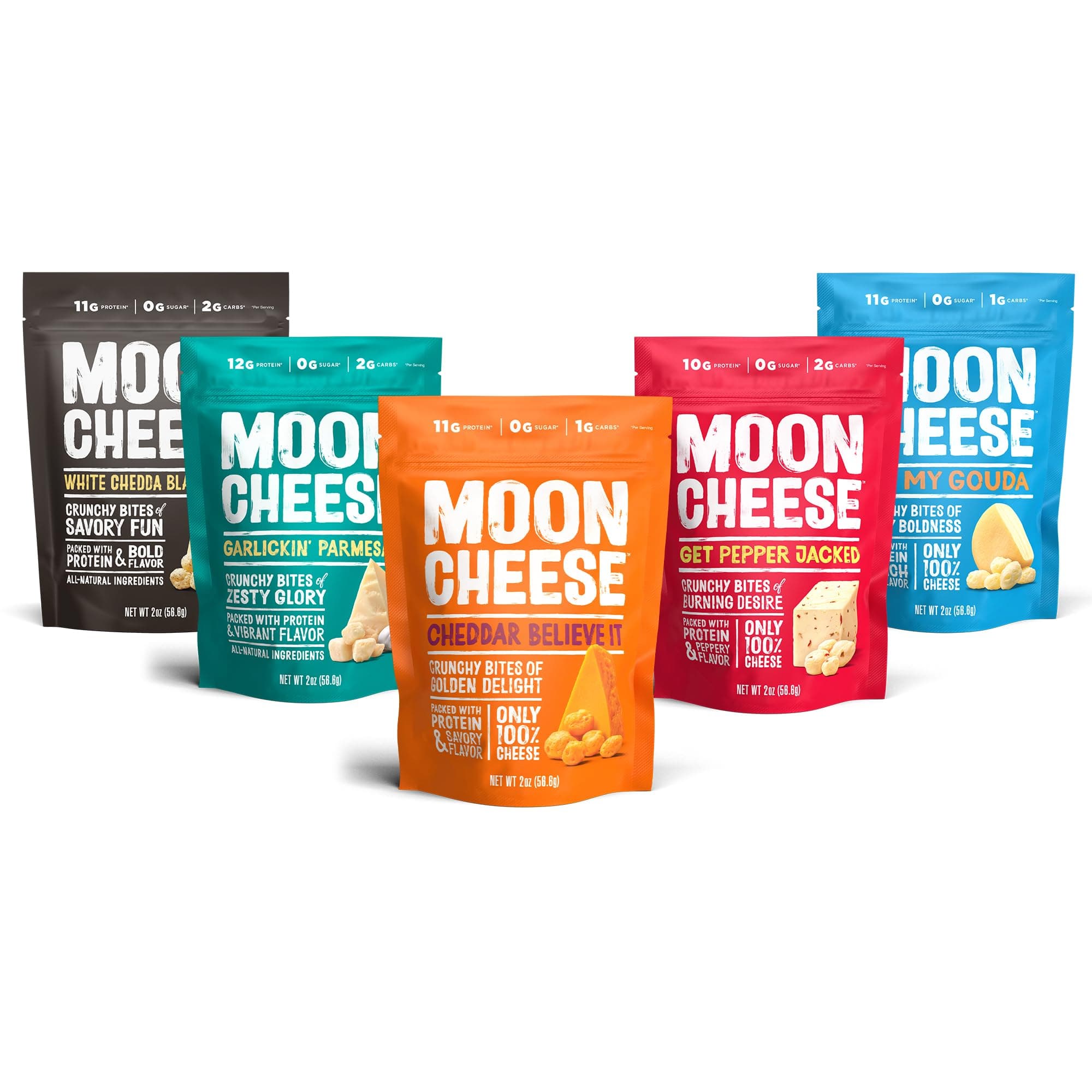 Variety Pack, Cheddar, White Cheddar, Gouda, Garlic Parm & Pepper Jack, Protein-Rich Cheese Snack, Gluten Free, Keto Friendly, 100% Real Cheese, 2 Ounce (Pack of 5)
