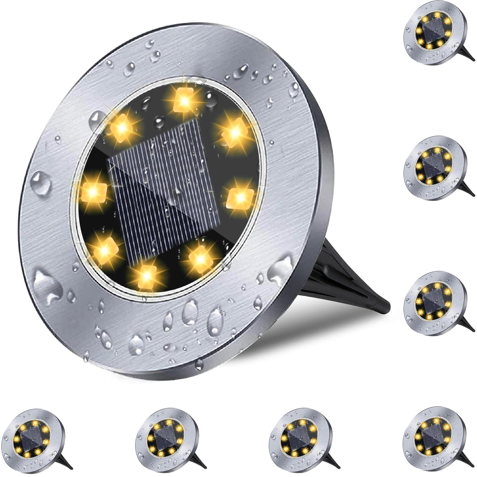 4.6 Inch Diameter Solar Ground Lights, Waterproof Solar Garden Lights, Outdoor Garden Waterproof Bright in-Ground Light, Landscape Lighting for Pathway,Yard,Lawn,Patio,Walkway (8 Pack Warm Light)