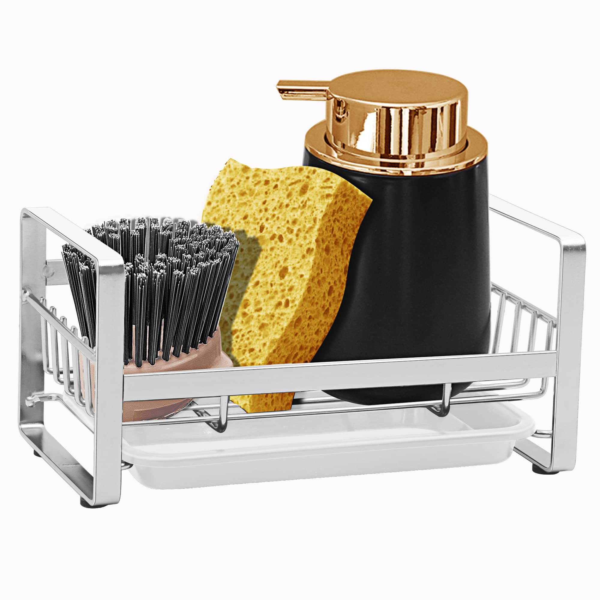 (Silver) - Kitchen Sponge Holder - Kitchen Sink Organiser - Sink Caddy - Sink Tray - Soap Holder - SUS304 Stainless Steel,Silver