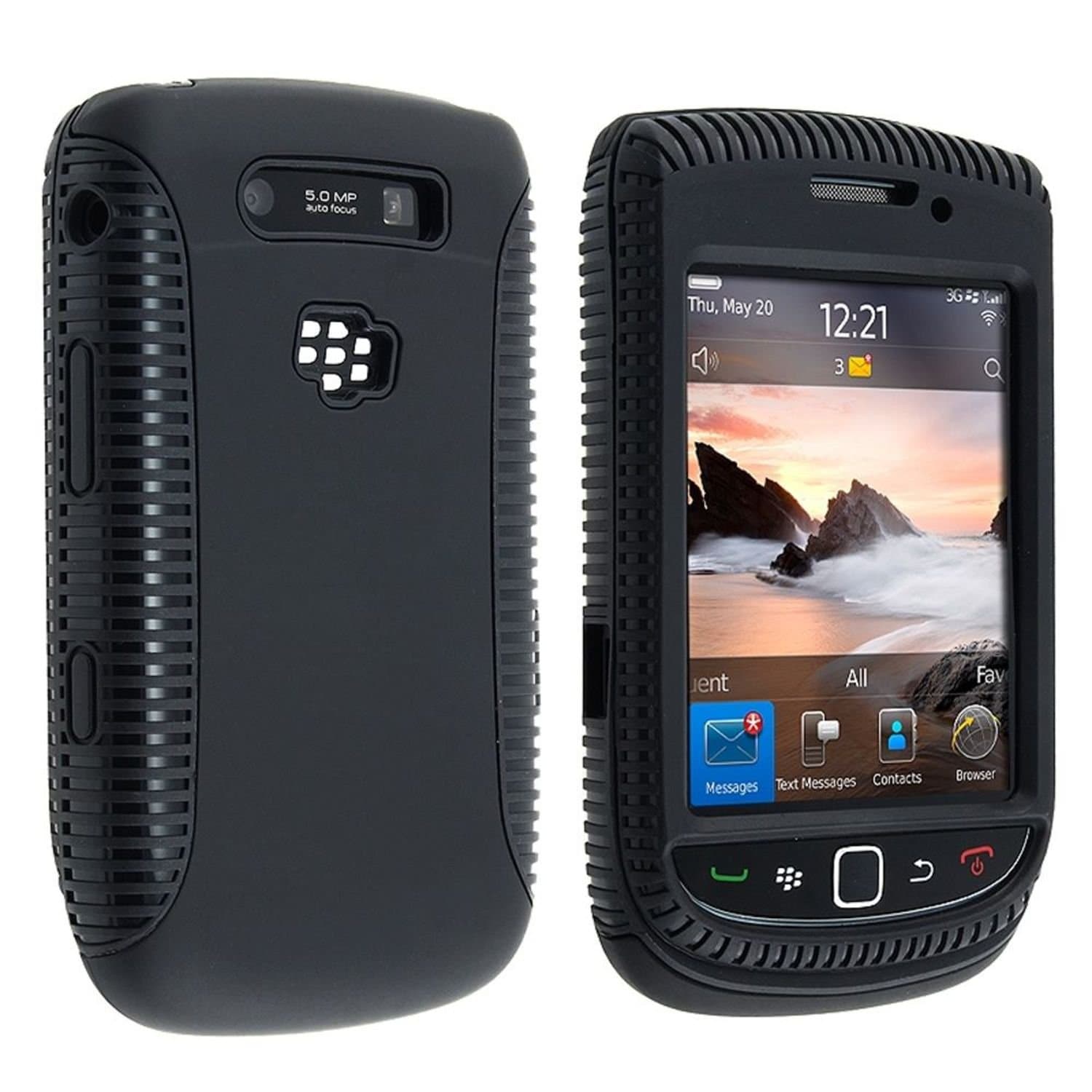 eForCity Hybrid Double Layer Gel Rubber Case Cover Compatible with BlackBerry Torch 9800/9810 - Retail Packaging - Black