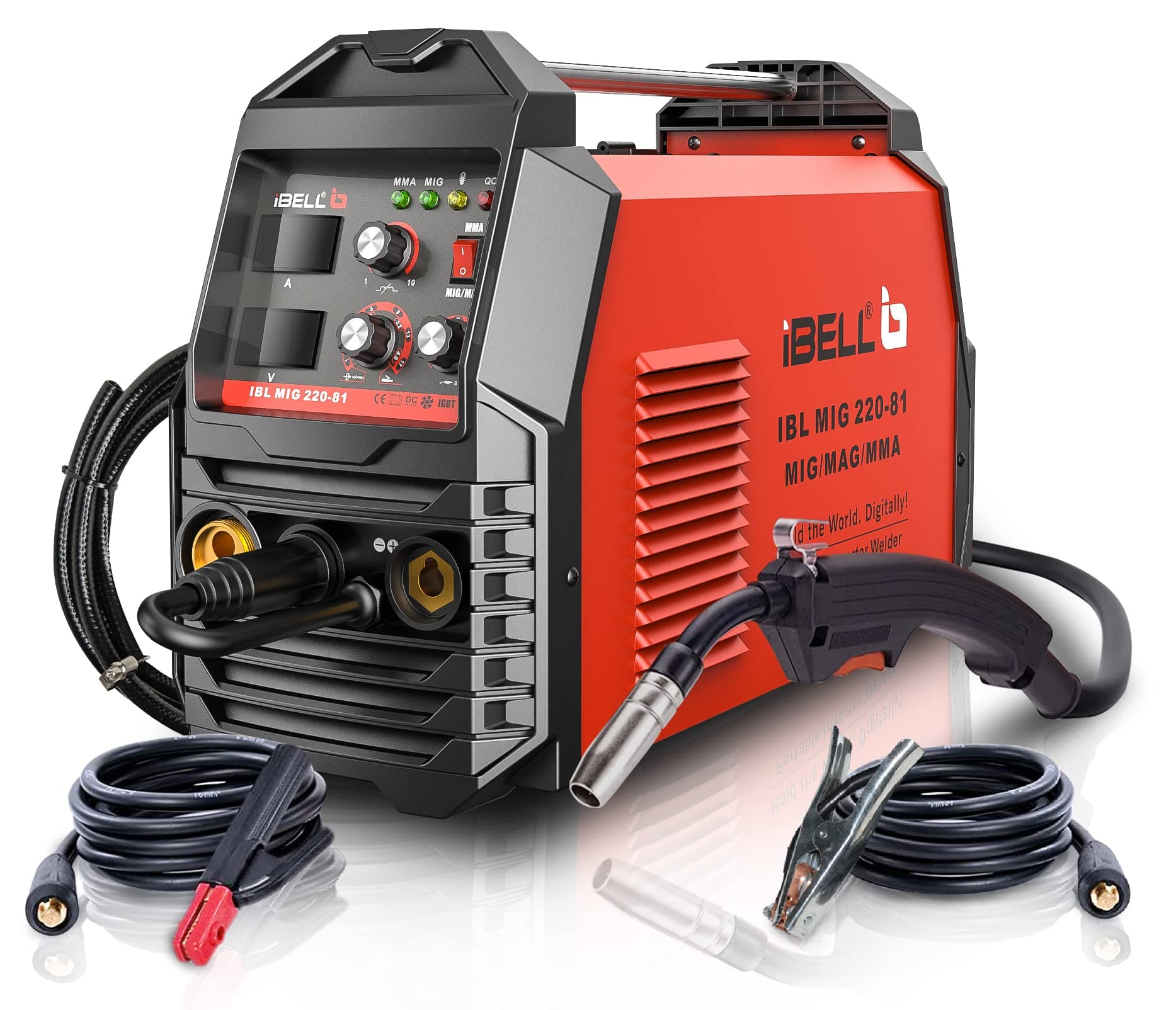 iBELL M220-81 Digital MIG/MAG/MMA Welder | 220A, 3-in-1 Multiprocess Welding Machine | Gas & Gasless Compatible | Supports 1kg & 5kg Spool | 220V | 1-Year Warranty