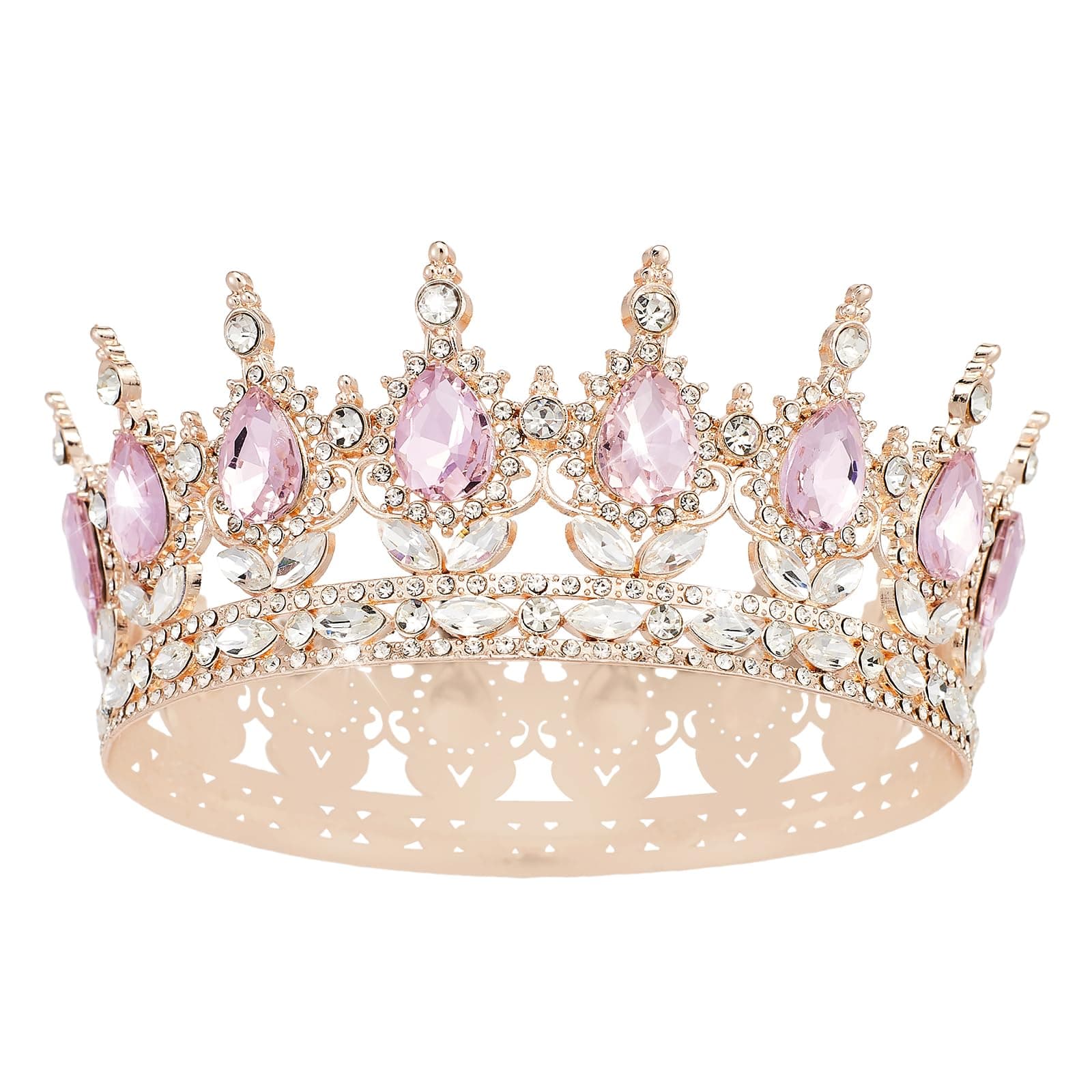 Queen Crown Rhinestone Wedding Crowns and Tiaras for Women Costume Party Hair Accessories Princess Birthday Crown Crystal BridalCrown(Rose Gold Pink Crown)