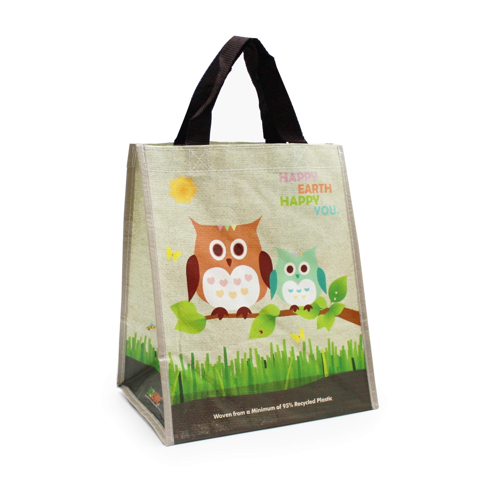 (4 Pack) Ecojeannie Laminated Mini Woven Reusable Grocery Shopping Bags, made with a minimum of 95% recycled plastic