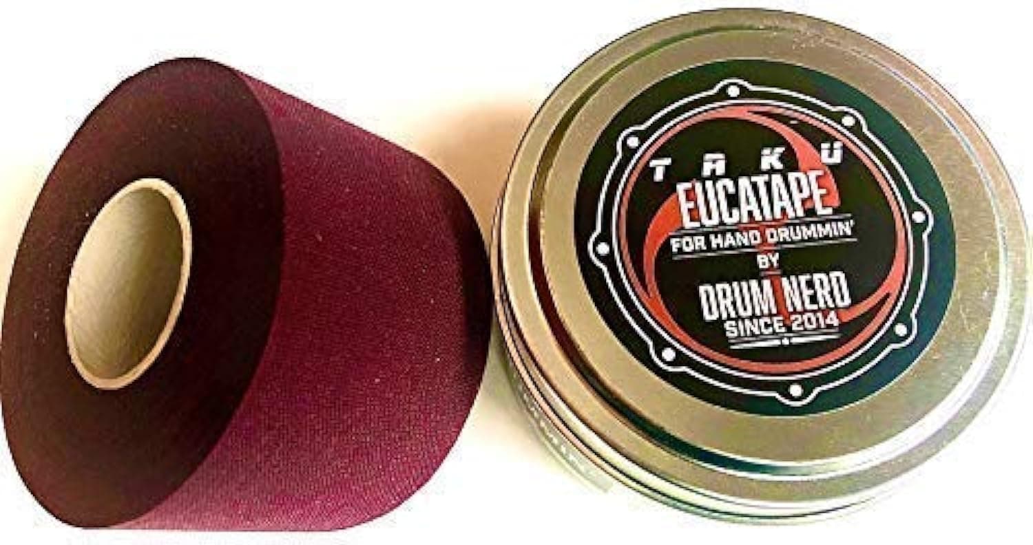 Eucatape Eucalyptus Infused Hand Drumming Tape - Better than Drum Gloves for Drum Sets Sticks Percussion (1 Pack, Maroon)