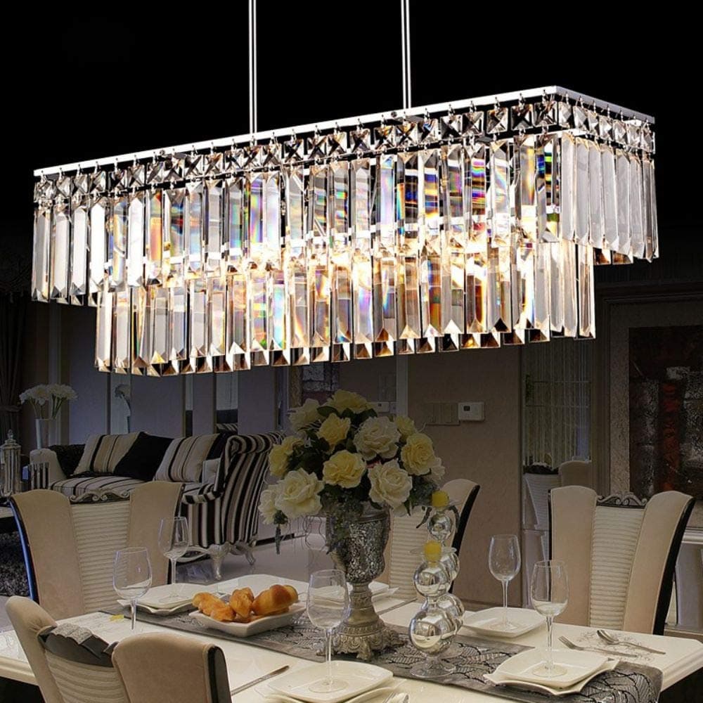 Jiuzhuo Luxury Radiant Prismatic Clear Crystal 3-Light Chandelier Pendant Light in Chrome