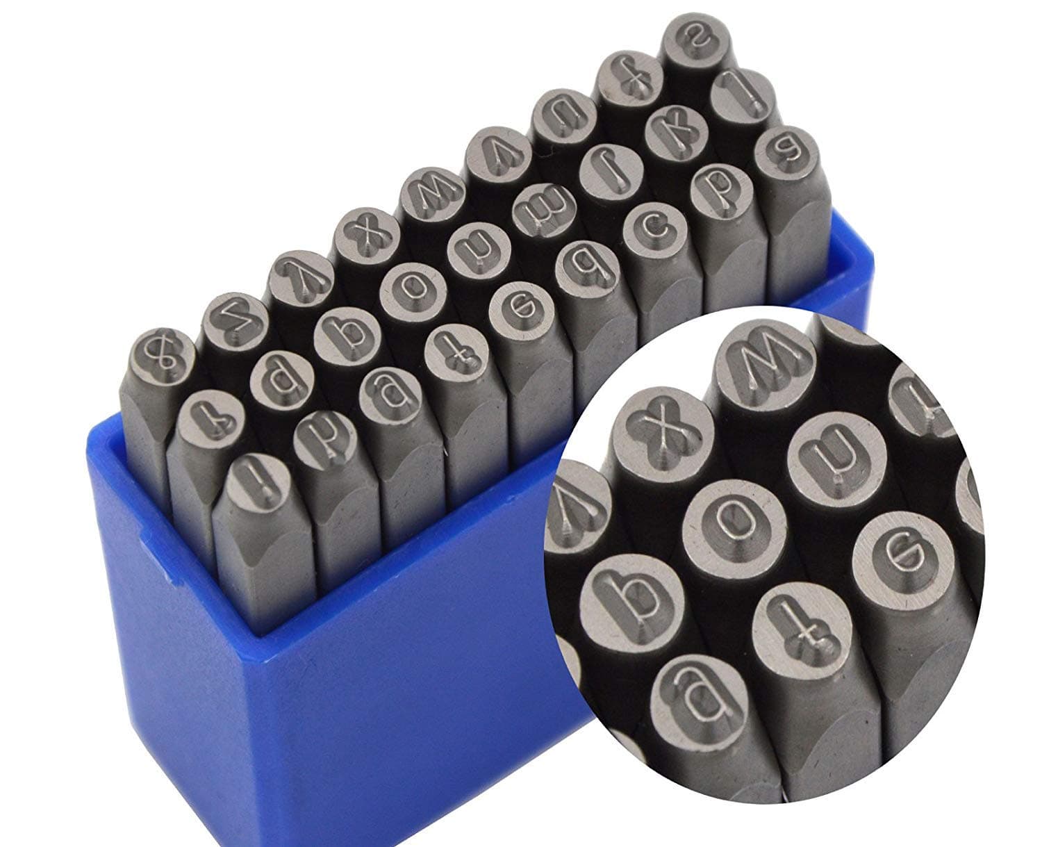 27pcs Heavy Duty Steel Stamp Lowercase Letter 5/64 2mm Hand Stamping Character Mark Code Alphabet Punch Kit for Bracelet Ring Jewelry Sheet Metal Plate Making Mold Die