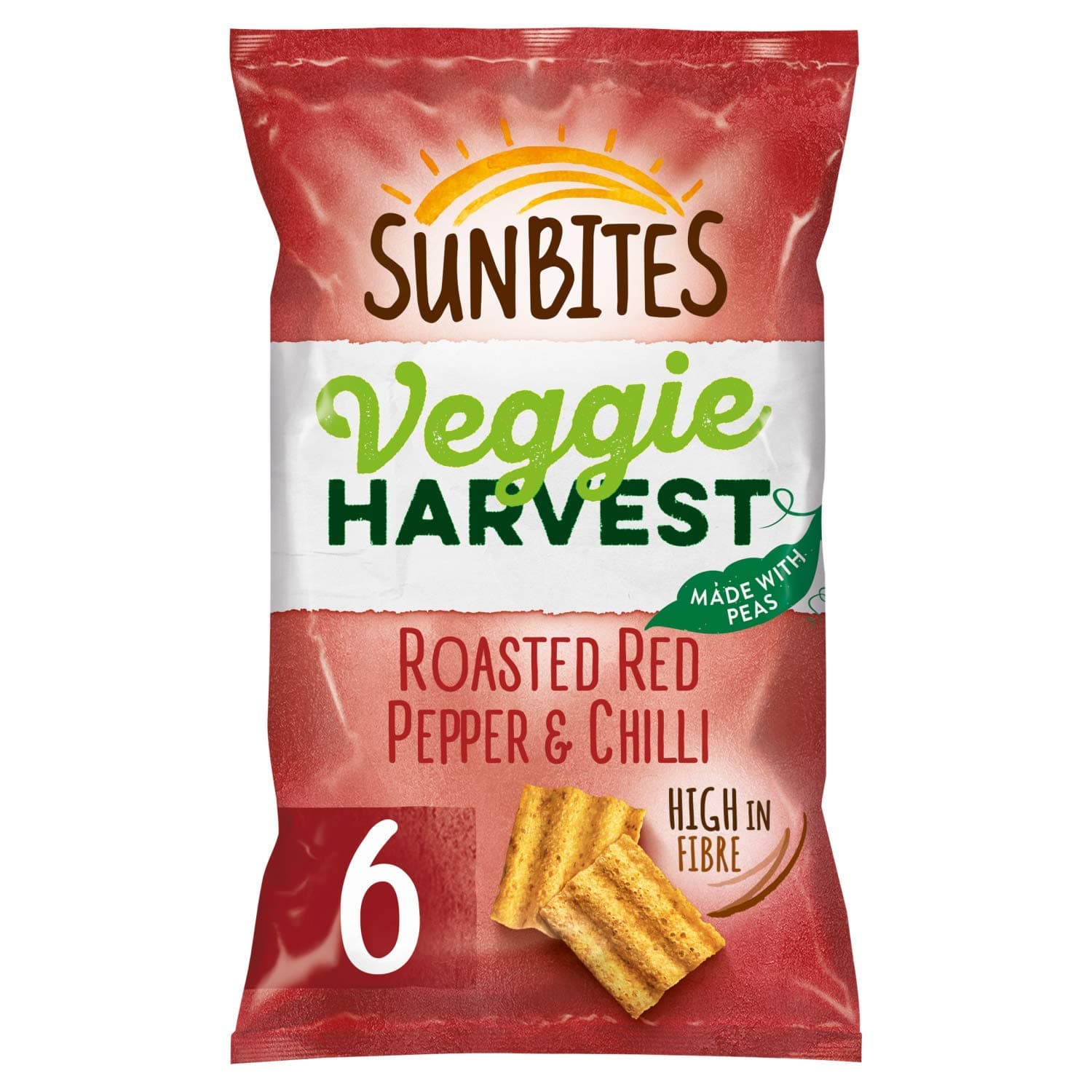 Sunbites Veggie Harvest Roasted Red Pepper and Chilli Multipack Snacks, 6 x 25 g