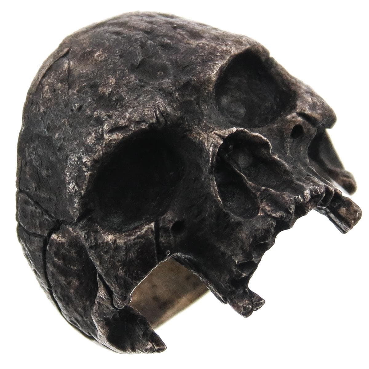 Mens Masonic Large Half Skull Dark Patina 925 Sterling Silver Biker Ring, US 8-13