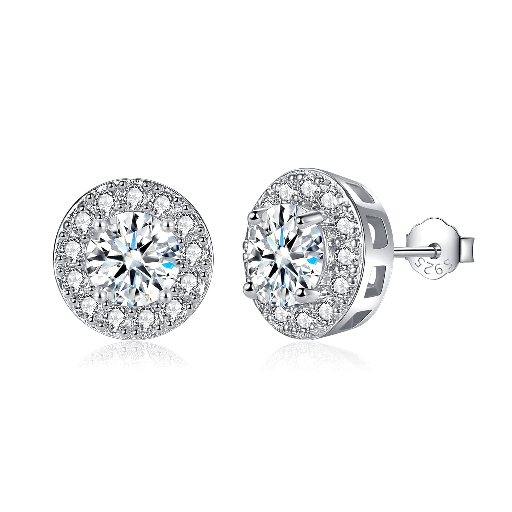 Silver Stud Earrings for Women Girls, Round Faux Diamond Halo Earrings | Rectangle Teardrop Cubic Zirconia Stud Earrings Set - Dainty Bridal Earrings Jewelry for Brides Bridesmaids Wedding