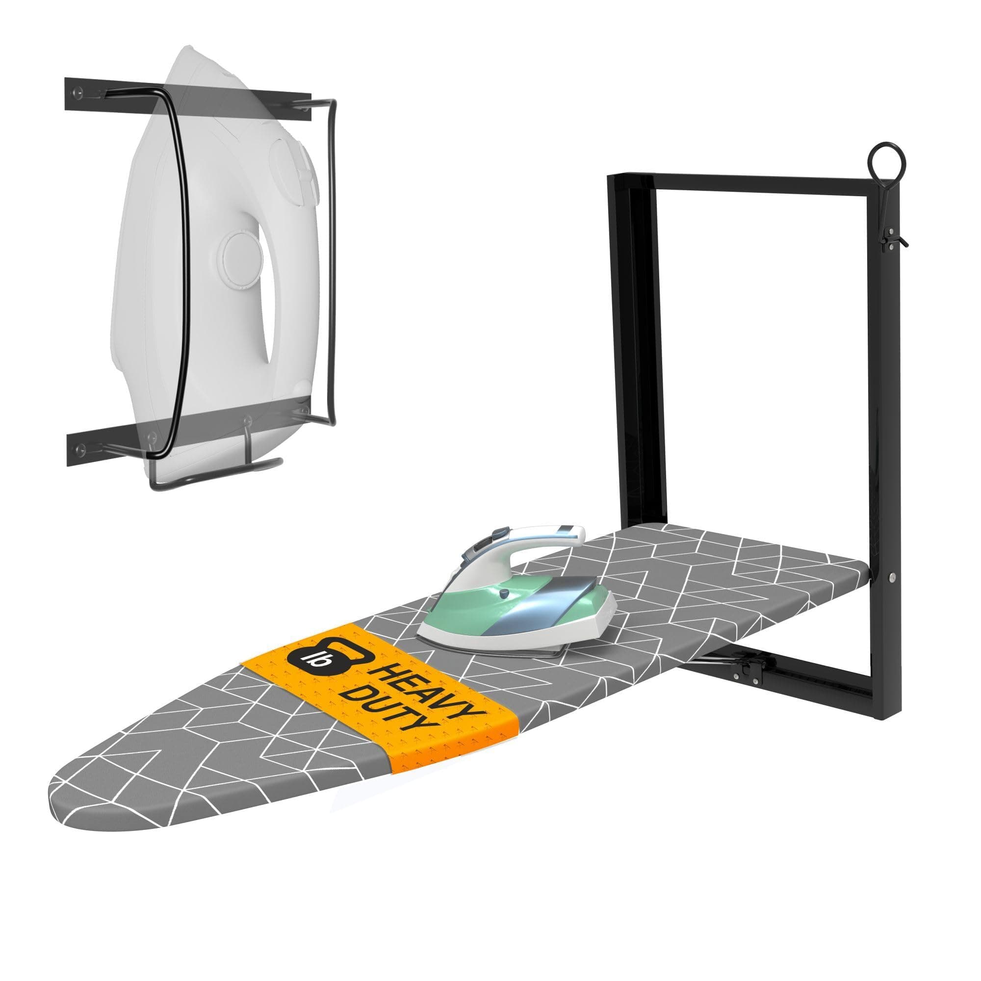 Xabitat Wall Mounted Ironing Board with Iron Holder, 36.2" X 12.2" Compact Mount Fold Down Ironing Board for Small Spaces, Space Saving with Cotton Fabric Cover, Black and Grey