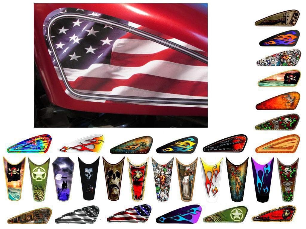 Motorcycle Gas Tank Decals/Sets - for Harley Davidson Sportster Honda Shadow Suzuki Kawasaki Indian Yamaha (American Flag - 2pc Side Tank Decals)