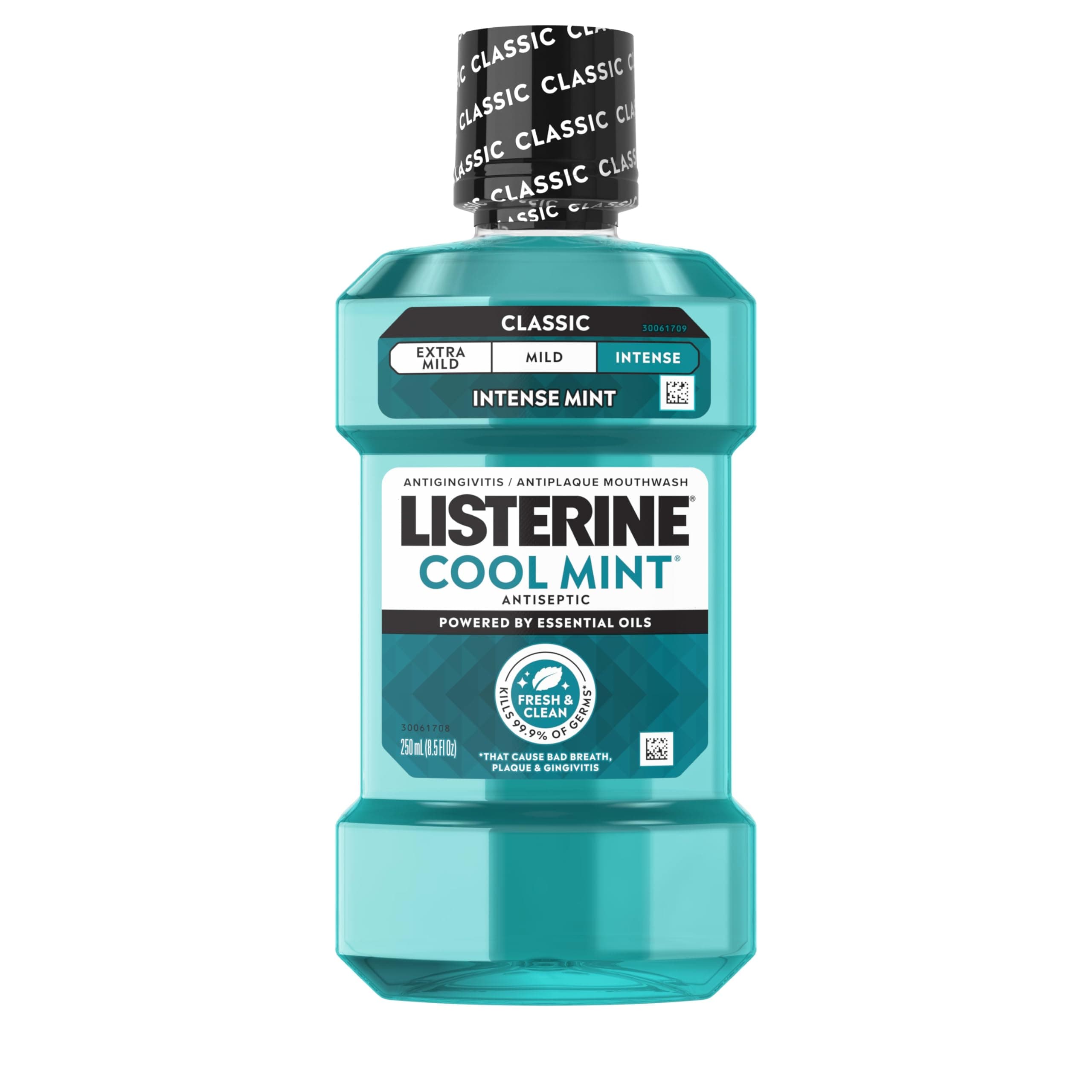 Cool Mint Intense Antiseptic Mouthwash, Daily Oral Rinse Kills 99.9% of Germs That Cause Bad Breath, Plaque and Gingivitis. for a Fresh, Clean Mouth, Intense Mint Flavor, 250 mL/ 8.5 Fl.Oz.