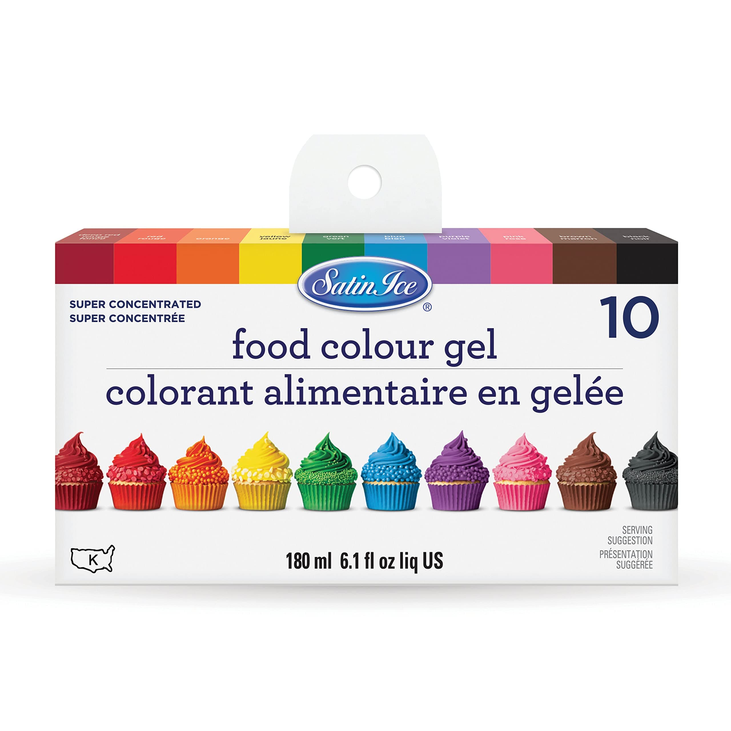 - Satin Ice Food Color Liquid Gel Kit, 6.1 fl oz, 10 Count