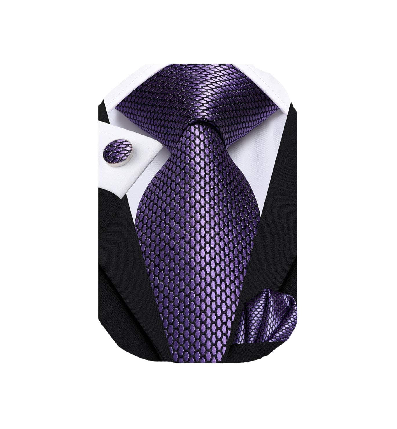 Mens Tie Set Solid Paisley Silk Striped Necktie for Men with Cufflinks Tie and Pocket Square