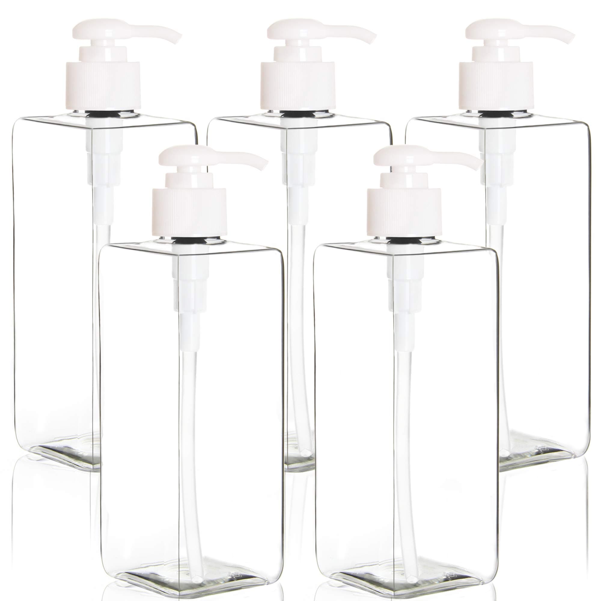 5 Pack 500ML Plastic Pump Bottles, Clear Refillable Plastic Pump Bottles for Dispensing Lotions, Shampoos,