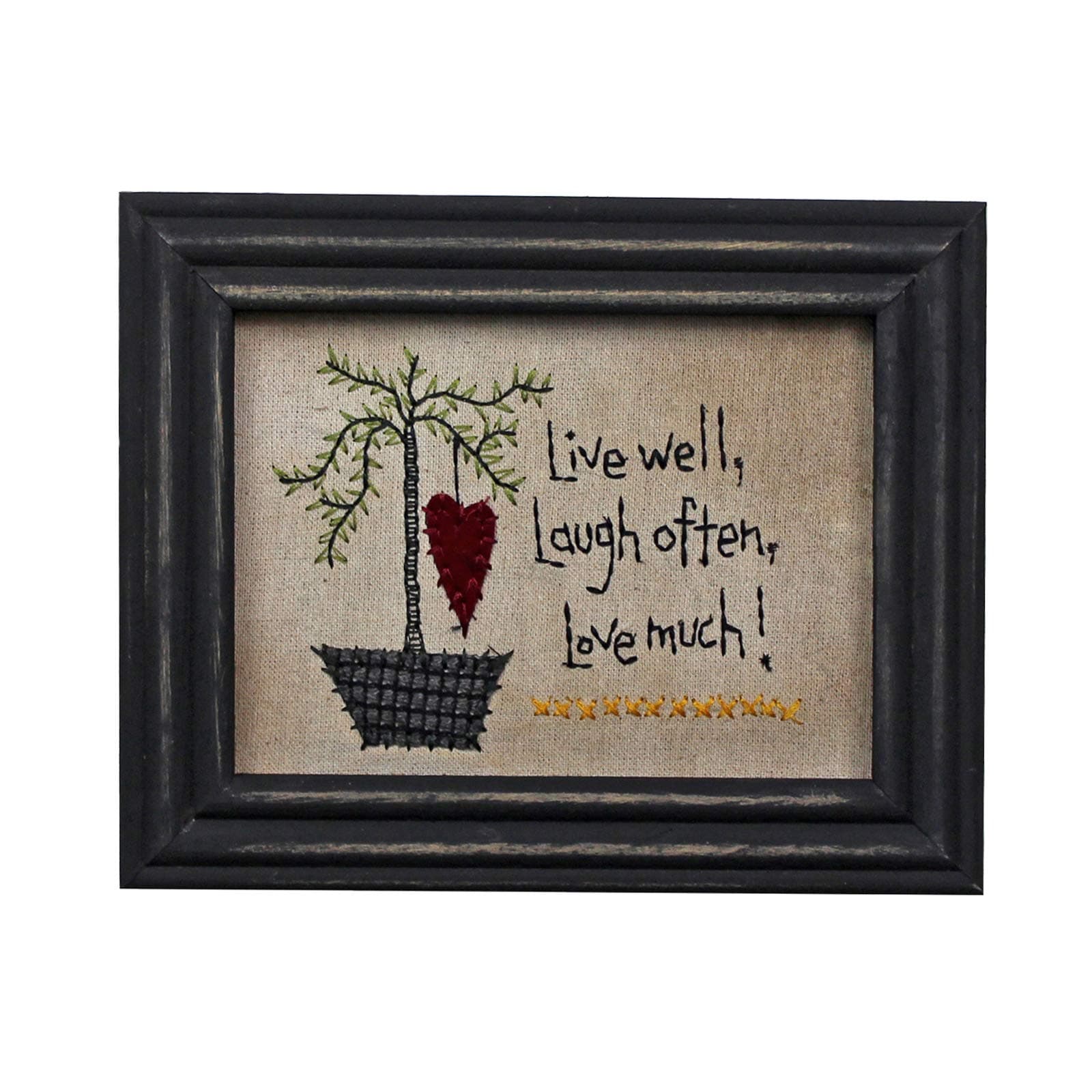 CVHOMEDECO. Primitives Vintage Live Well, Laugh Often, Love Much! Stitchery Frame Wall Hanging Decoration Art, 8.75 x 6.75 Inch