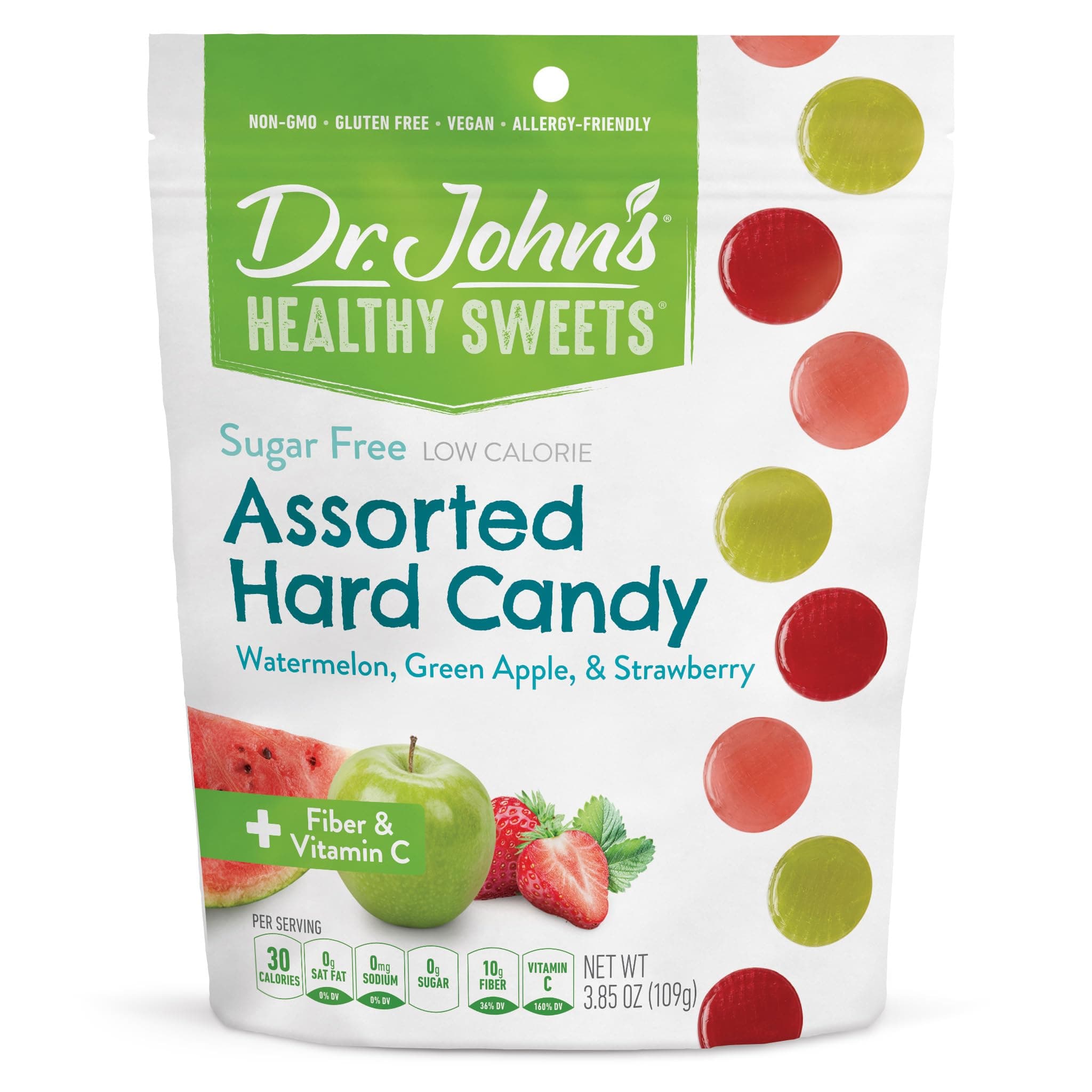 Dr. John's Healthy Sweets Sugar-Free Fruit Hard Candy with Xylitol Strawberry, Watermelon and Green Apple