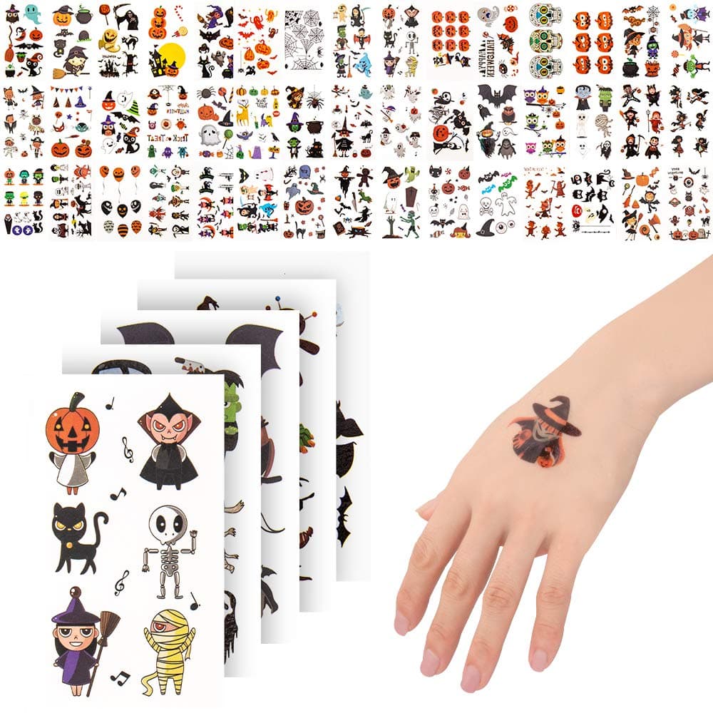 400 Halloween Temporary Tattoos for Kids, Non-Toxic Stickers for Halloween Makeup, Party cosplay costumes, Face Decals Party Supplies, Halloween Favors for Boy and Girls