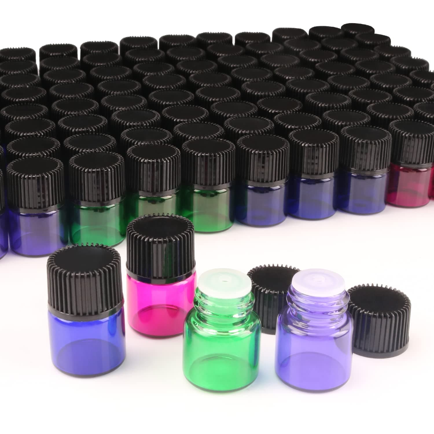 Wresty 1ml(1/4 Dram) Gift Package Glass Vial Mixcolor Essential Oils Bottles Mini Glass Bottles Sample Vials With Label And Droppers (100-Pack)
