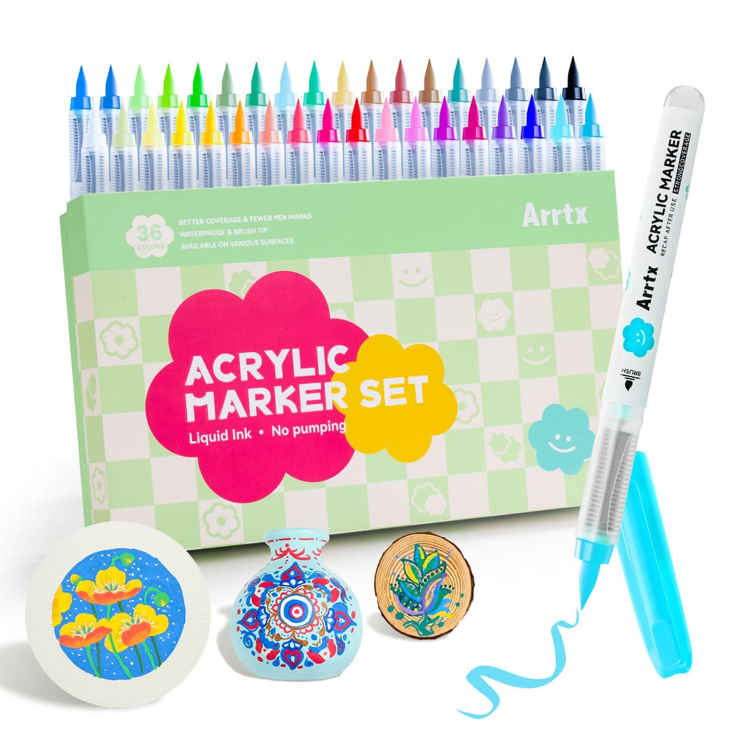 – 36 Colors Acrylic Paint Pens for Rock Painting, Brush Tip Acrylic Pen, Acrylic Markers, Waterproof Paint Marker, Art Supplies for Stone, Glass, Egg, Wood, DIY Crafts