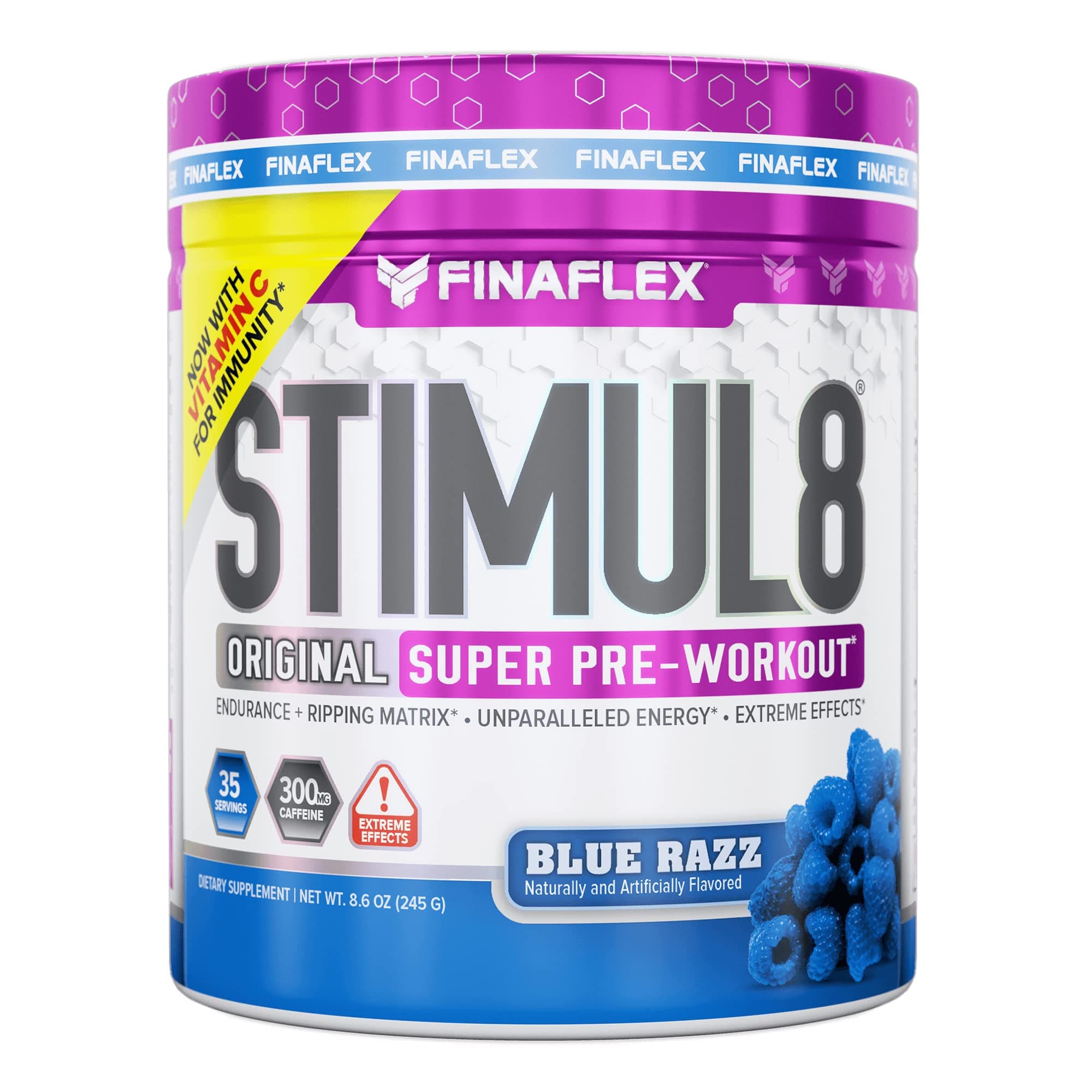 FINAFLEX STIMUL8 Original Super Pre-Workout, Blue Raspberry - Energy, Strength & Endurance for Men & Women - with Caffeine, Beta-Alanine & Vitamin C - 35 Servings