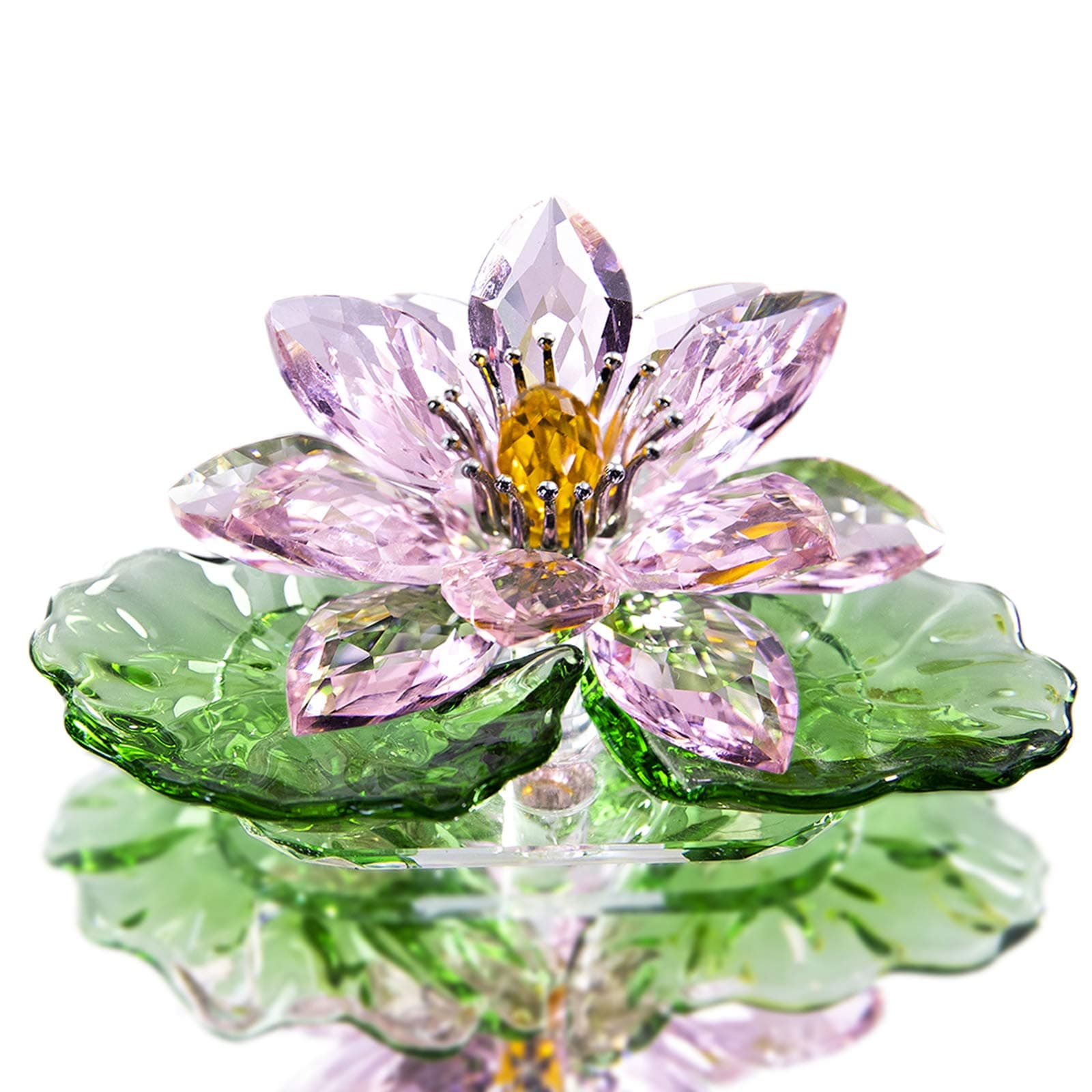 H&D HYALINE & DORA Pink Sparkle Crystal Hue Reflection Crystal Lotus Flower,Glass Home Decor for Feng Shui,Gift Boxed
