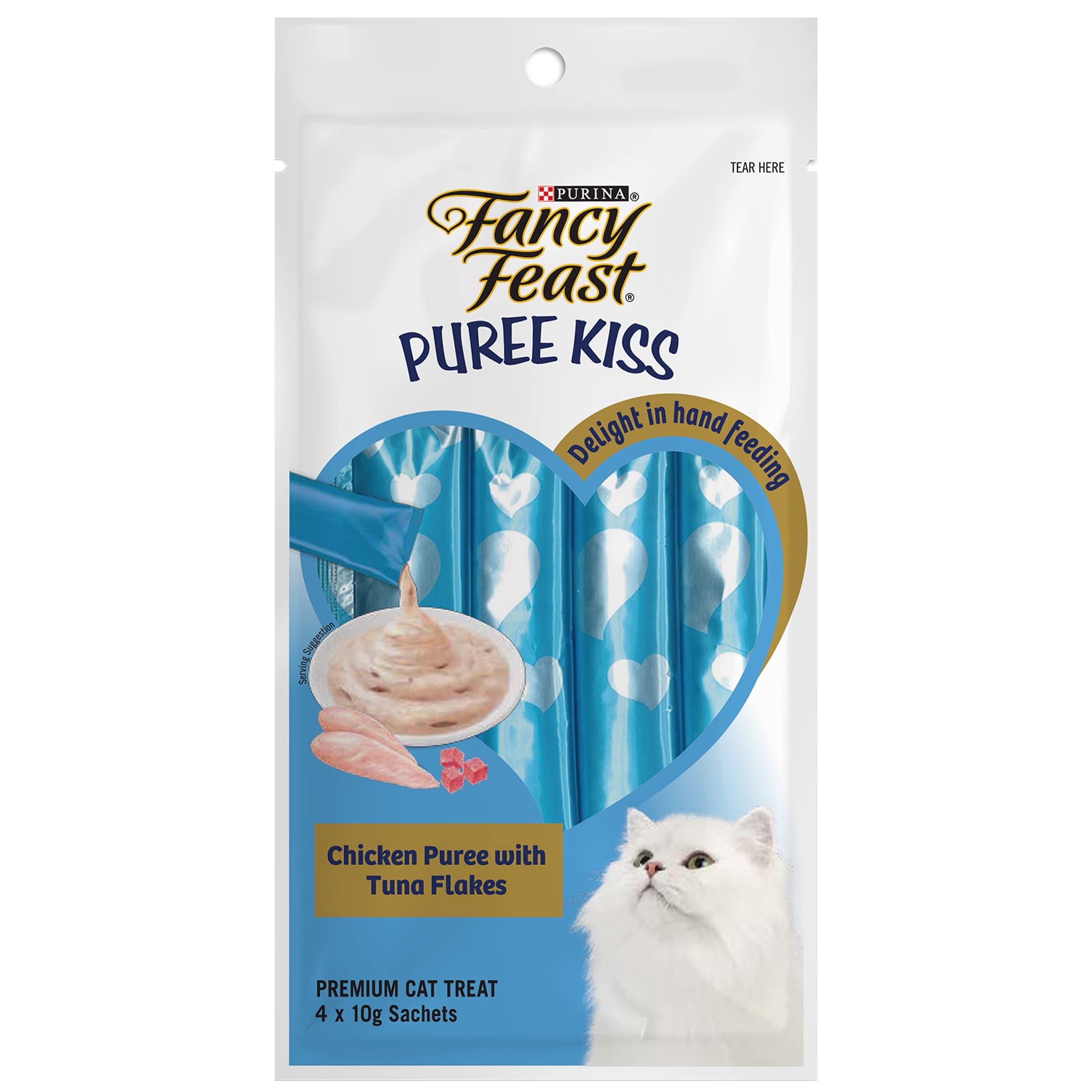 Purina, Fancy Feast Puree Kiss Chicken Puree with Tuna Flakes Cat Food, Pack of 4, 40 grams