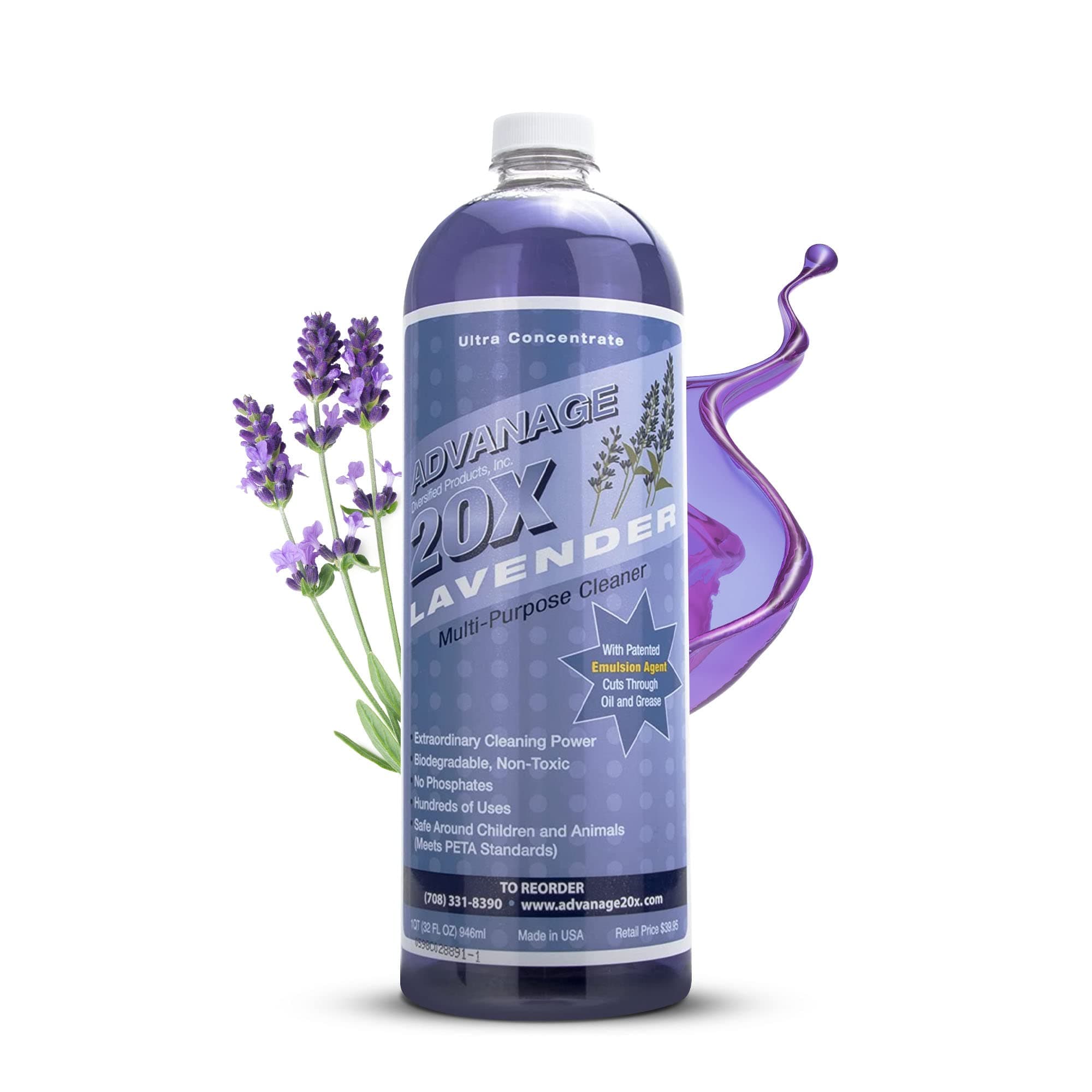 All Purpose Cleaner Concentrate - Advanage 20X The Wonder Cleaner Lavender for All Surfaces Around Bathroom, Kitchen, Oil and Grease, Multi Purpose Cleaner for Household Cleaning Solution | 32 FlOz