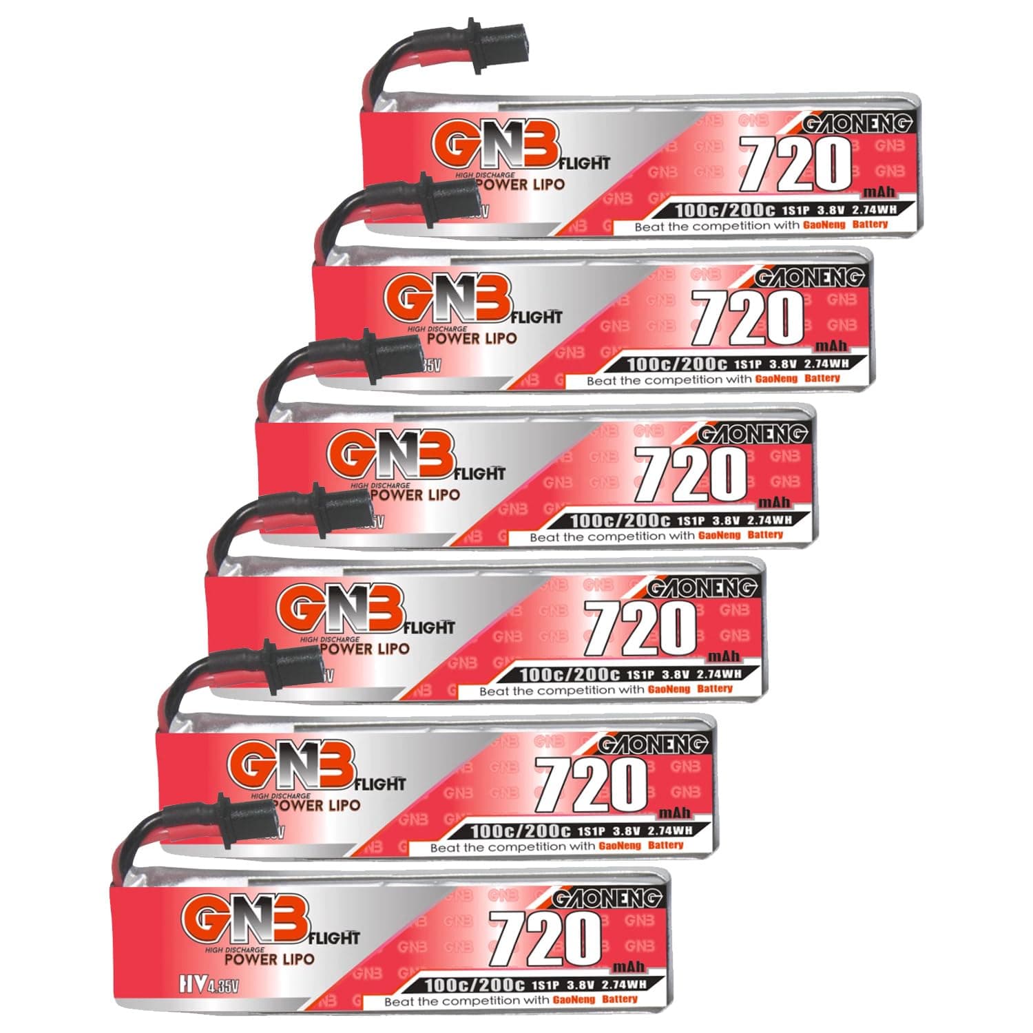 GAONENG6pcs GNB 720mAh 1S LiPo Battery 100C 200C 3.8V with A30 Cable for Kingkong Tiny7 Beta75S NanoHawk EZ Pilot Pro Kingkong LDARC BetaFPV Beta75X Crazypony Moblite7 Indoor FPV Kit