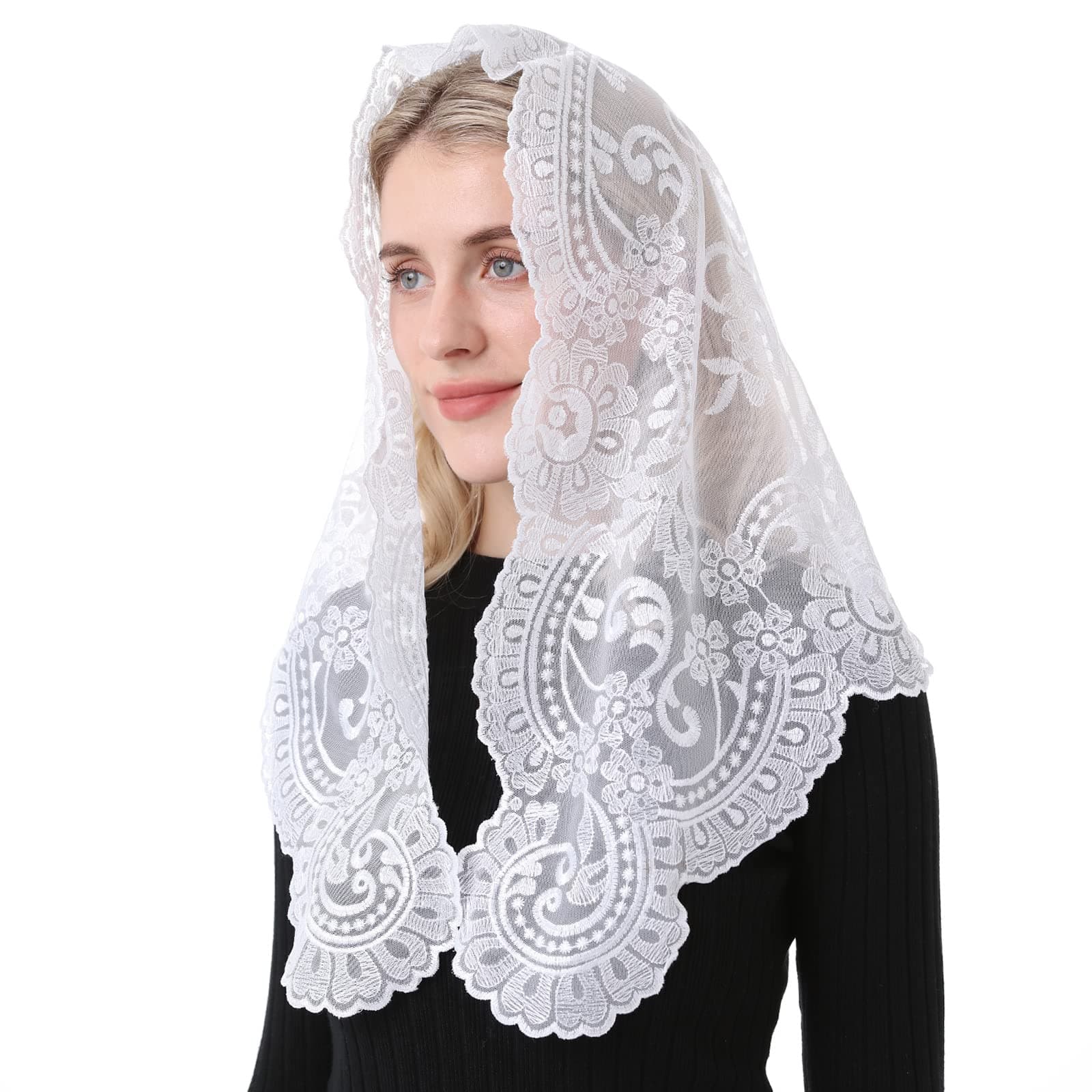 Catholic Veil Church Chapel Scarf Embroidery Lace Latin Mass