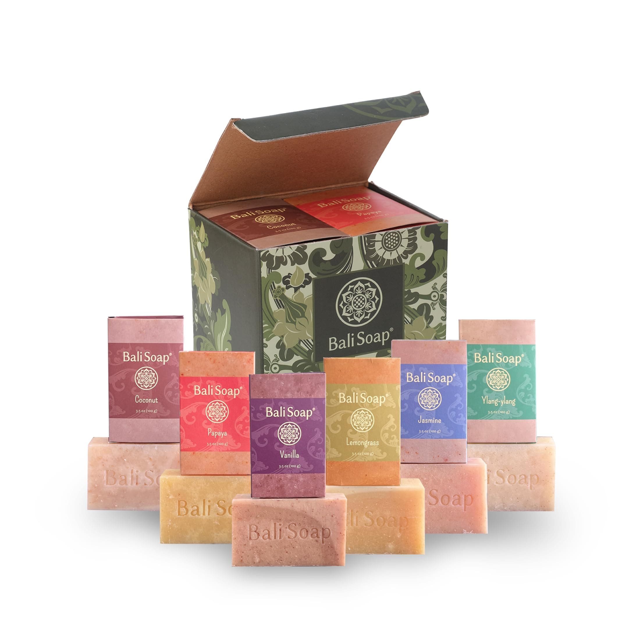 Premium Natural Soap Gift Set, Handmade in Bali, Plant Based Cold Process with Botanical Extracts, 6 Pack, Deeply Moisturizing, Free from Parabens Sulfates and Phthalates