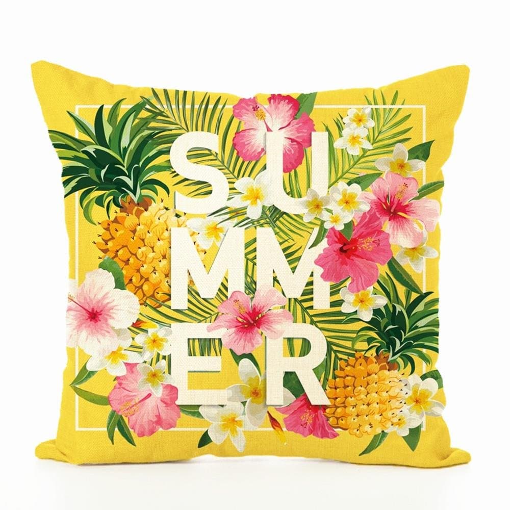 Jaytis Home Decorative Throw Pillow Covers Cotton Linen Cushion Covers for Sofa Couch 18 x 18 inch, Yellow Summer Aloha
