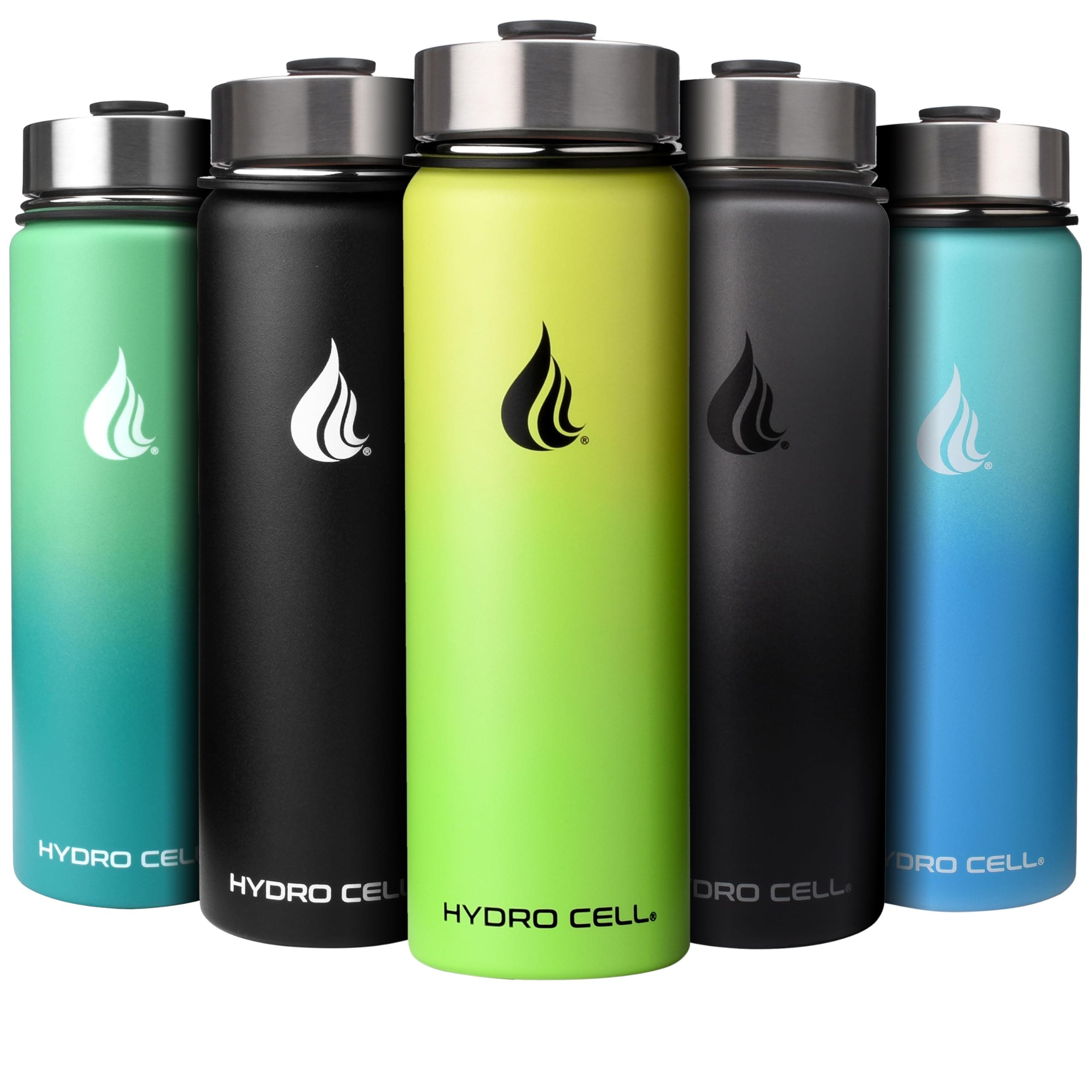 HYDRO CELL Stainless Steel Water Bottle w/Straw & Wide Mouth Lids (40oz 32oz 24oz 18oz) - Keeps Liquids Hot or Cold with Double Wall Vacuum Insulated Sweat Proof Sport Design (Neon/Neon 24oz)