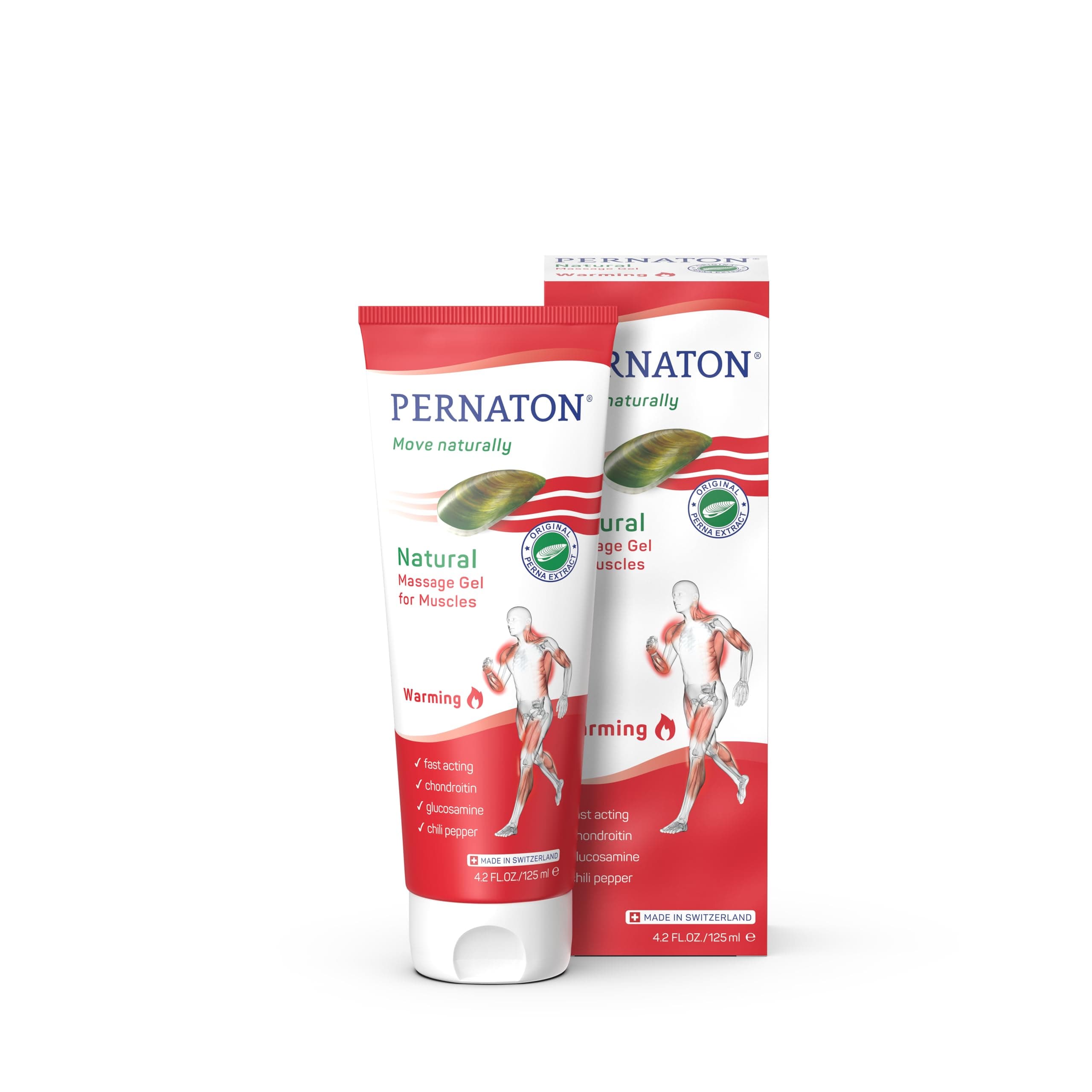 Pernaton Natural Warming Gel for Muscle Massage, Green Lipped Mussel Gel Supports Natural Muscle Relaxation, with Original Perna Extract, 125ml