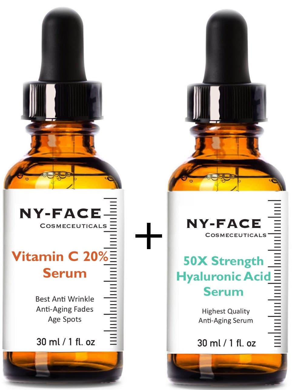 NY FACE's Vitamin C 20% Serum & 50x strength Hyaluronic Acid Serum with Vitamin C, Vitamin E SET