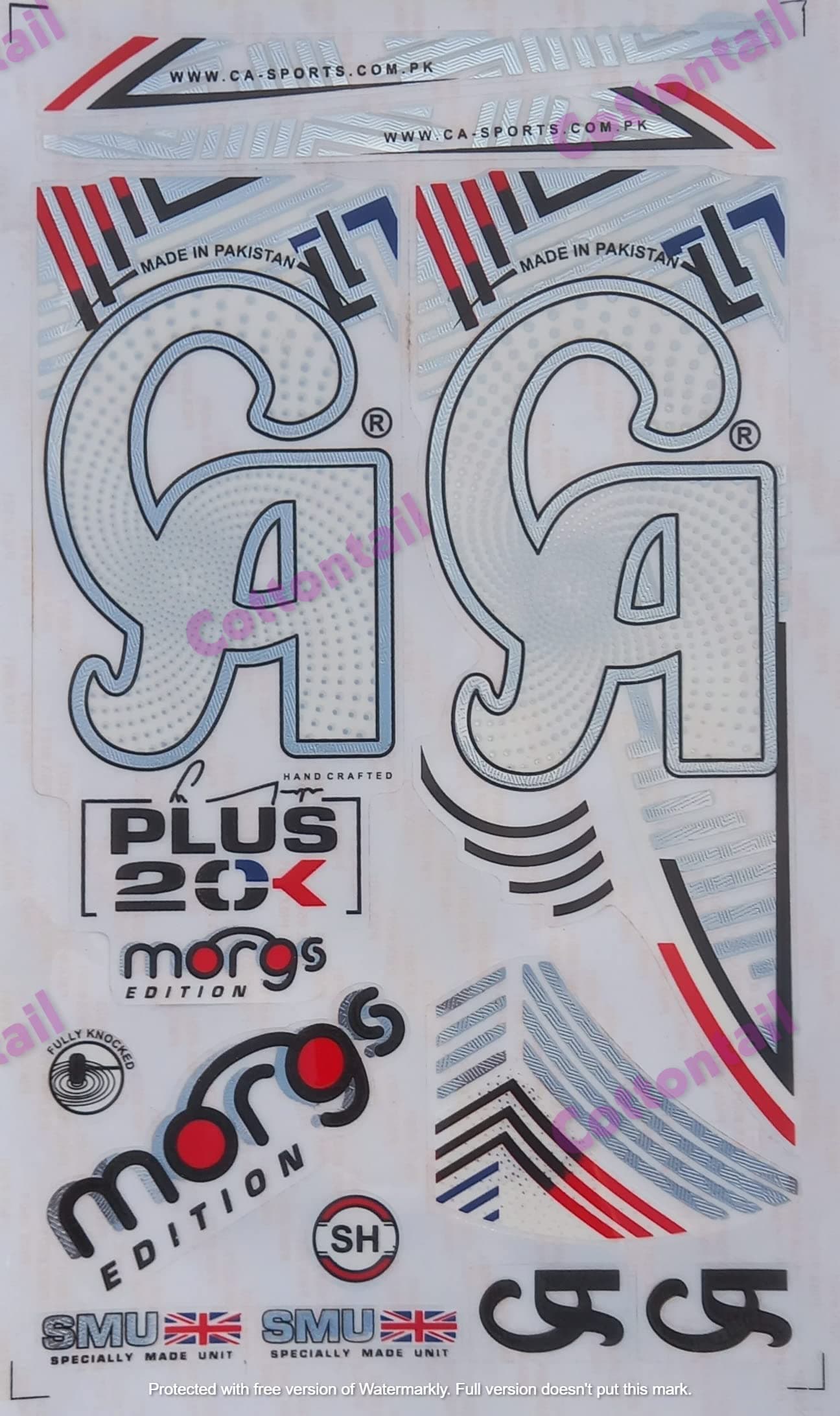 Cottontail | 3D CA Morgs Edition | English Willow | Embossed Cricket Bat Sticker | White