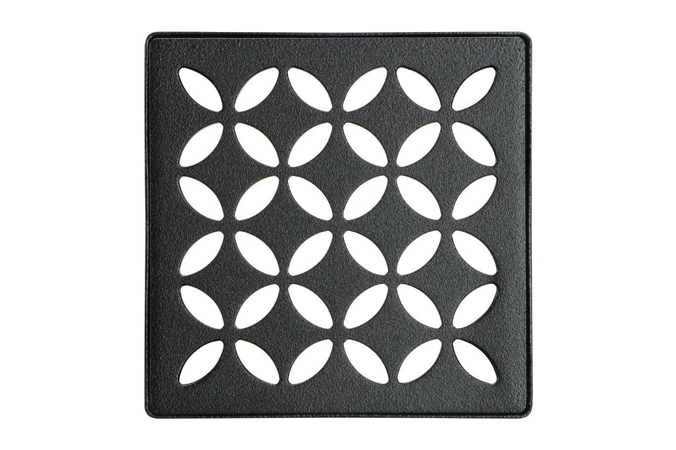 Schluter Kerdi-Drain Floral Shower Grate Kit with Integrated Bonding Flange - Ideal for Tile Showers - Stainless Steel, 4" Grate, Square, Matte Black Grate Finish - KDIF4GRKMGSD5
