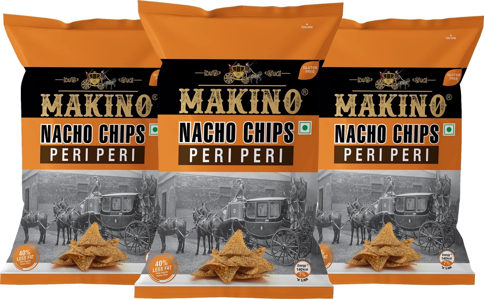 Makino - Nacho Chips Peri Peri Flavour 150 Gram | Tortilla | Healthy | Tasty Savoury Snack | Delicious Nacho Chips | Low Calorie - Pack Of 3