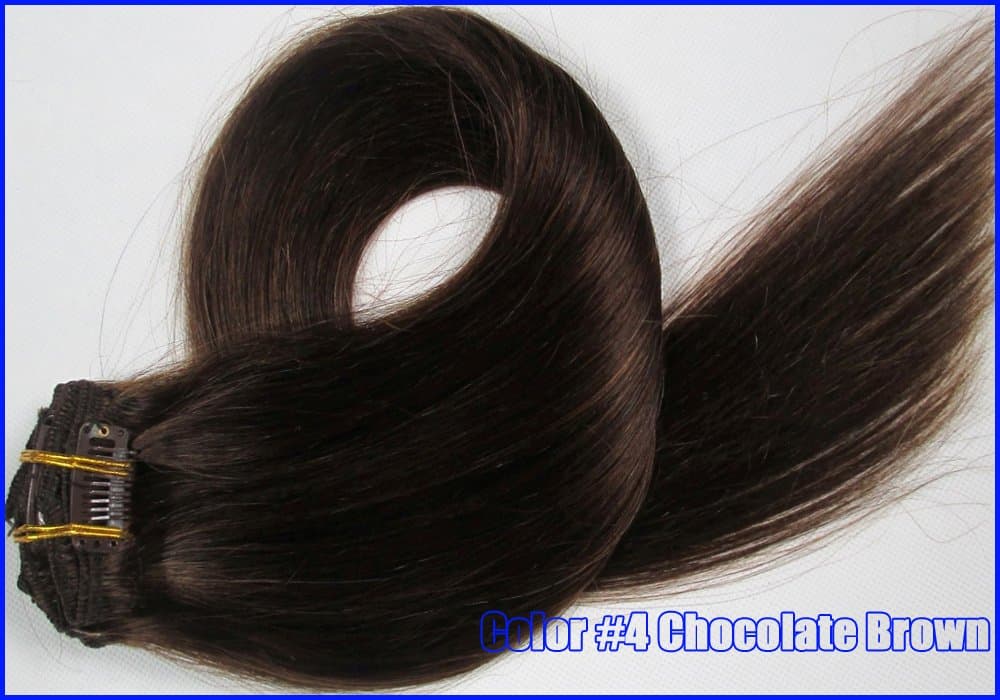 15'' 7pcs Fashional Clips in Remy Human Hair Extensions21 Colors for Women Beauty Hot Sale 70g (#4 medium brown)