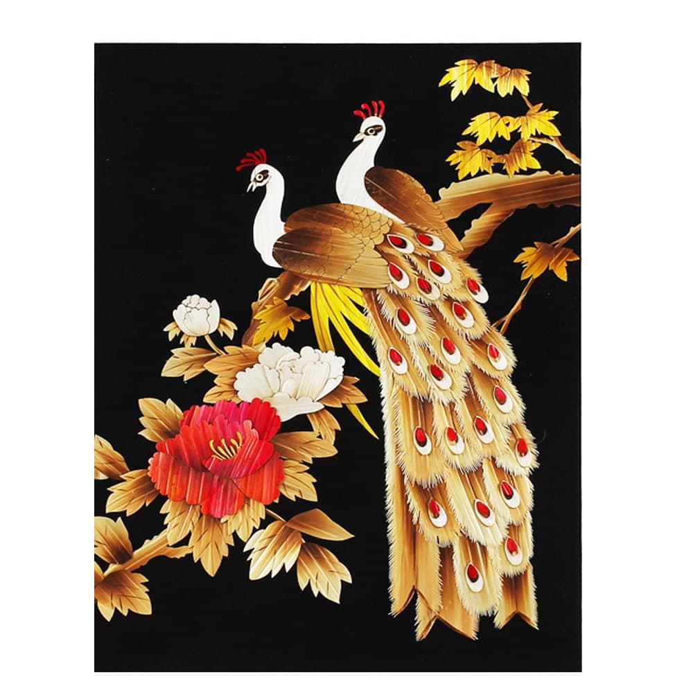 Handmade Craft Paintings Wall Decor The Peacock with Peony Chinese Traditional Style-Unframed