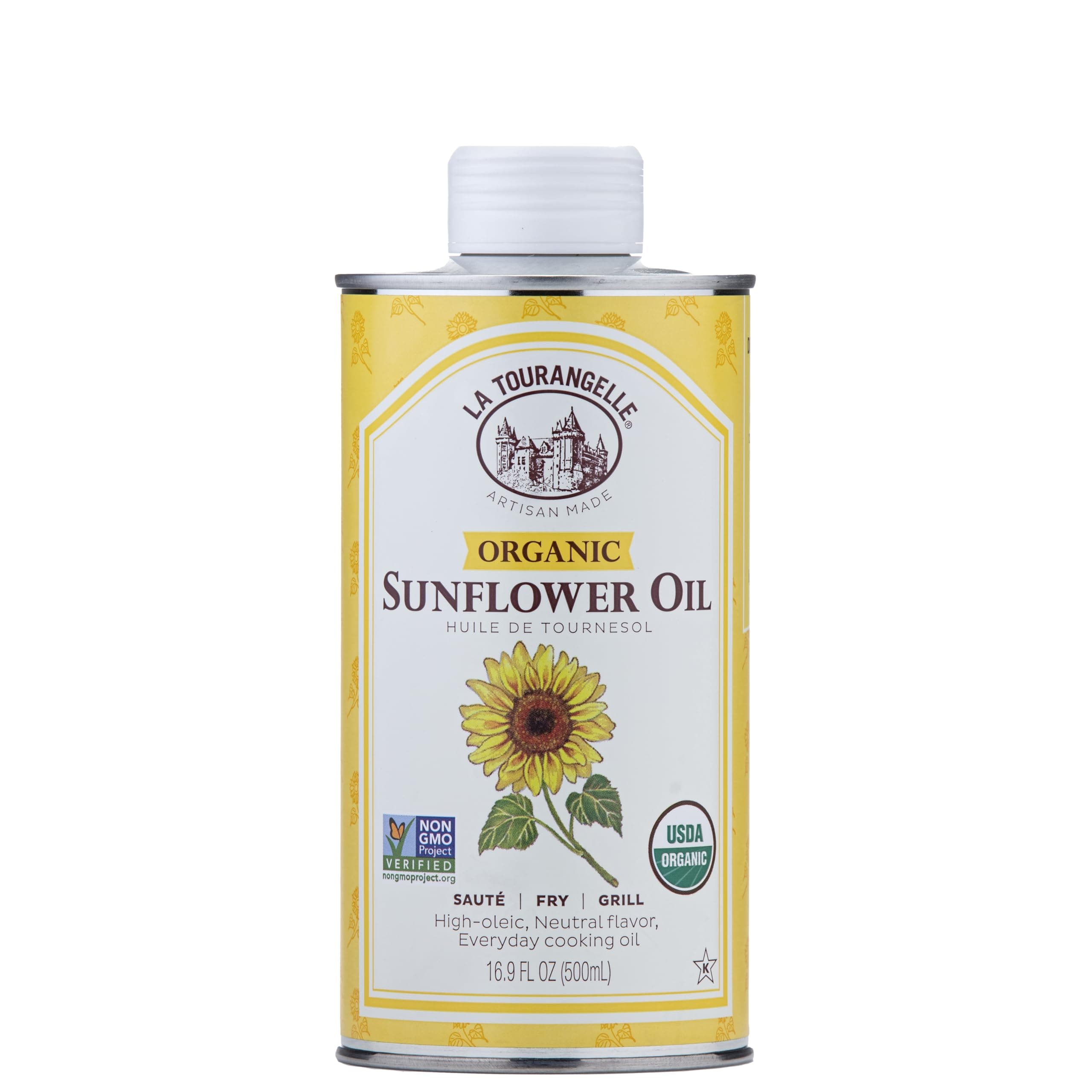 La Tourangelle, Organic High Oleic Sunflower Oil, Neutral Oil For Medium to High Heat Cooking and Skin Care, Non GMO, Pesticide and Chemical Free, 16.9 Fl Oz