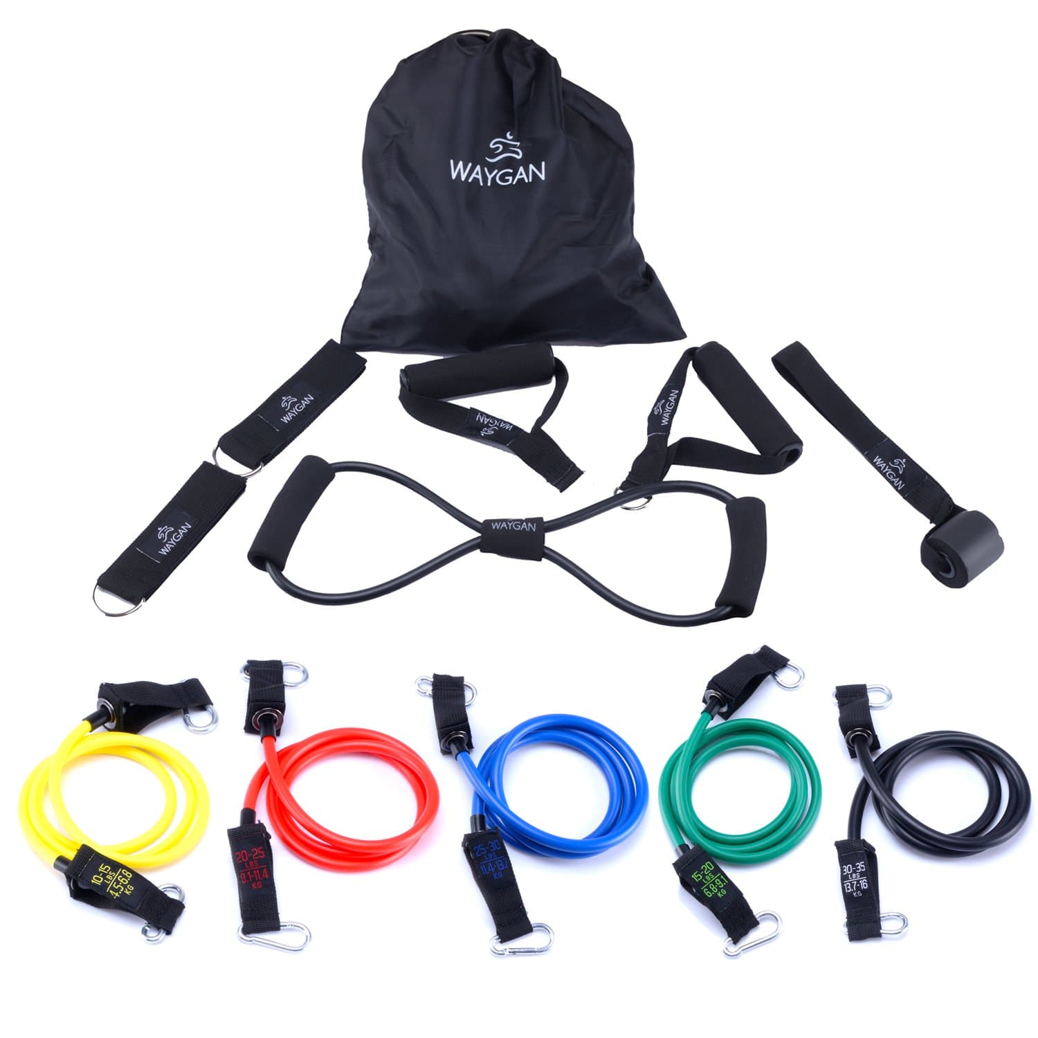 Waygan Resistance Band Set,Premium Exercise Bands with Upgraded Door Anchor, Handles, Ankle Straps-Best for Arms/Shoulders/Legs/Abs Workouts Training,Physical Therapy-12pcs